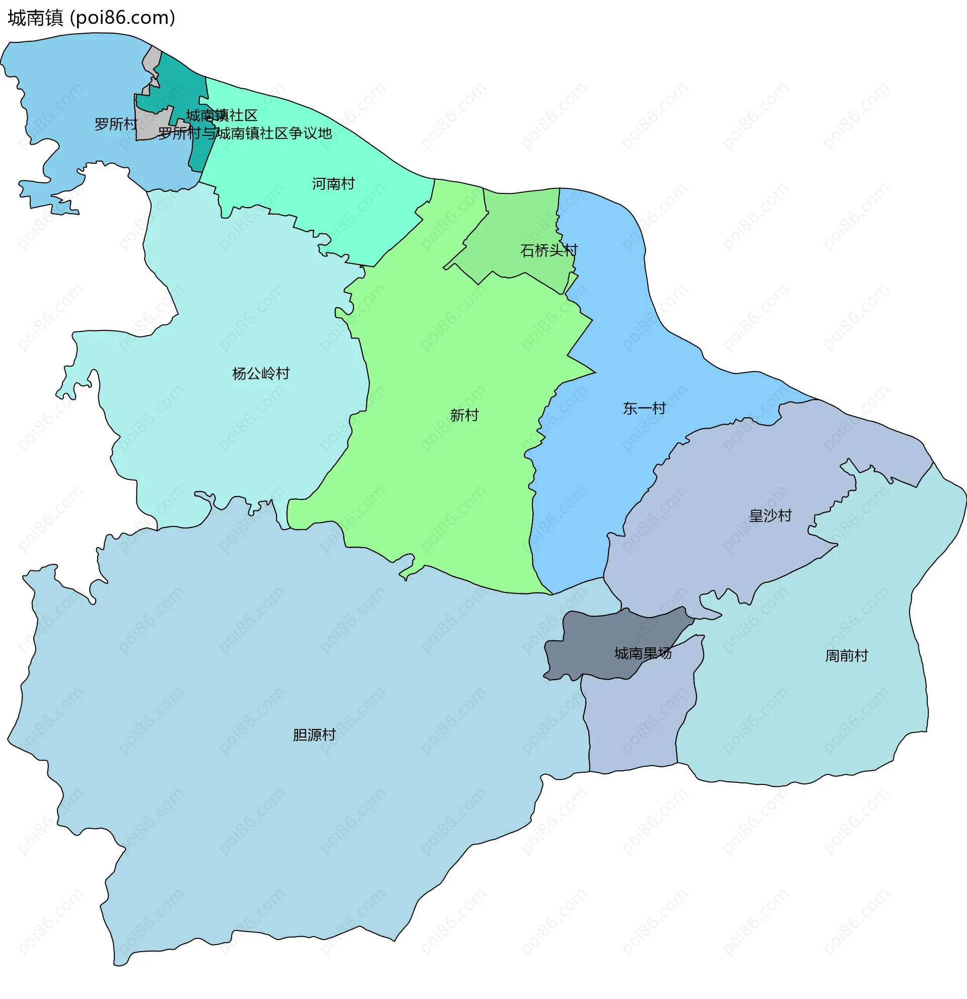 城南镇边界地图(五级行政区划)