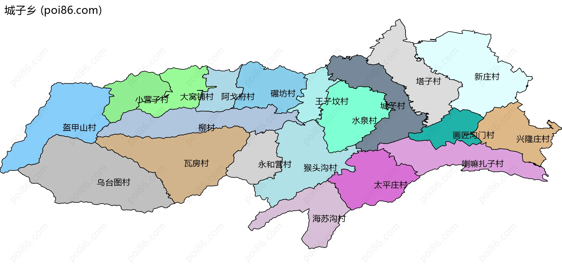 城子乡边界地图(五级行政区划)