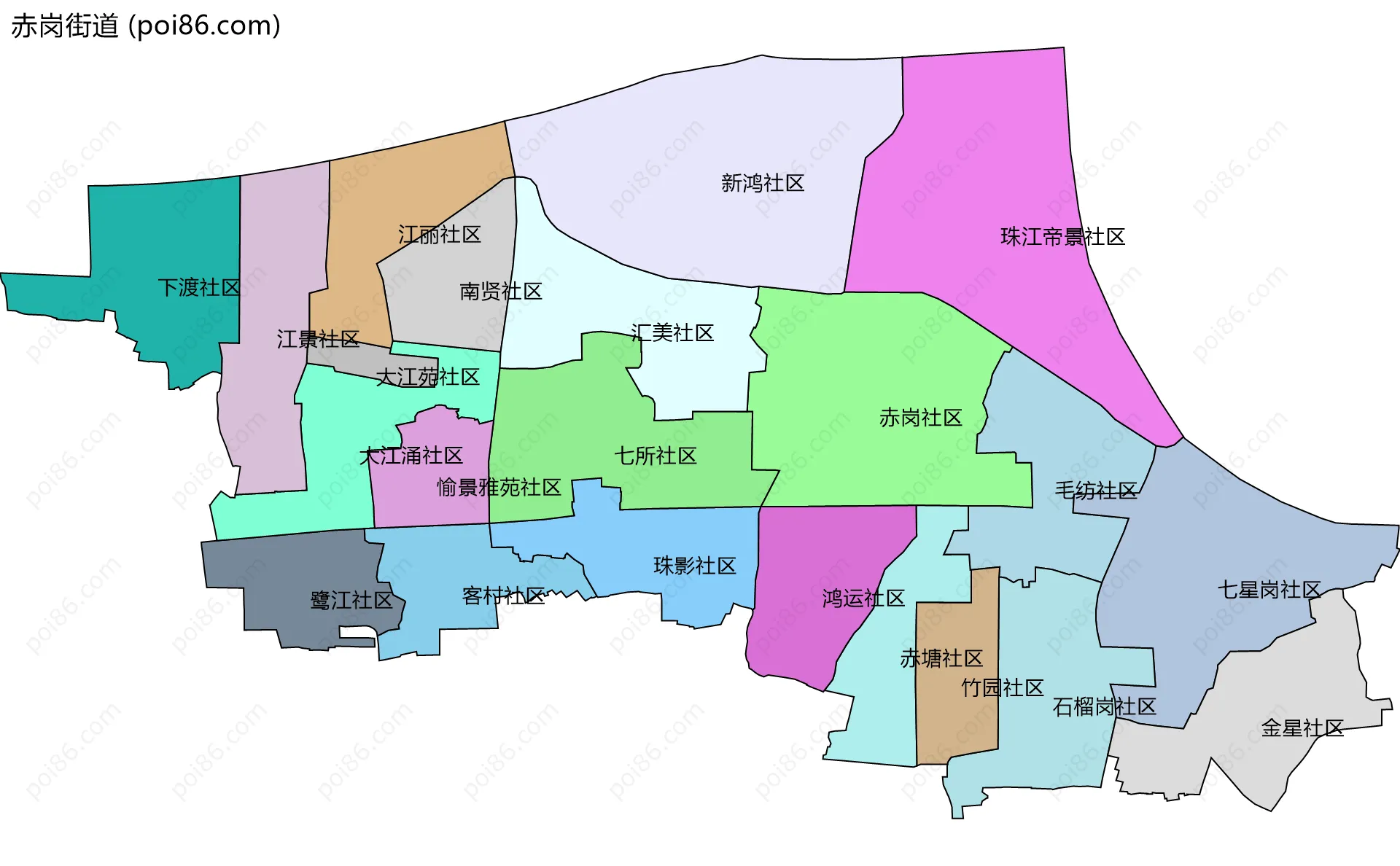 赤岗街道边界地图(五级行政区划)