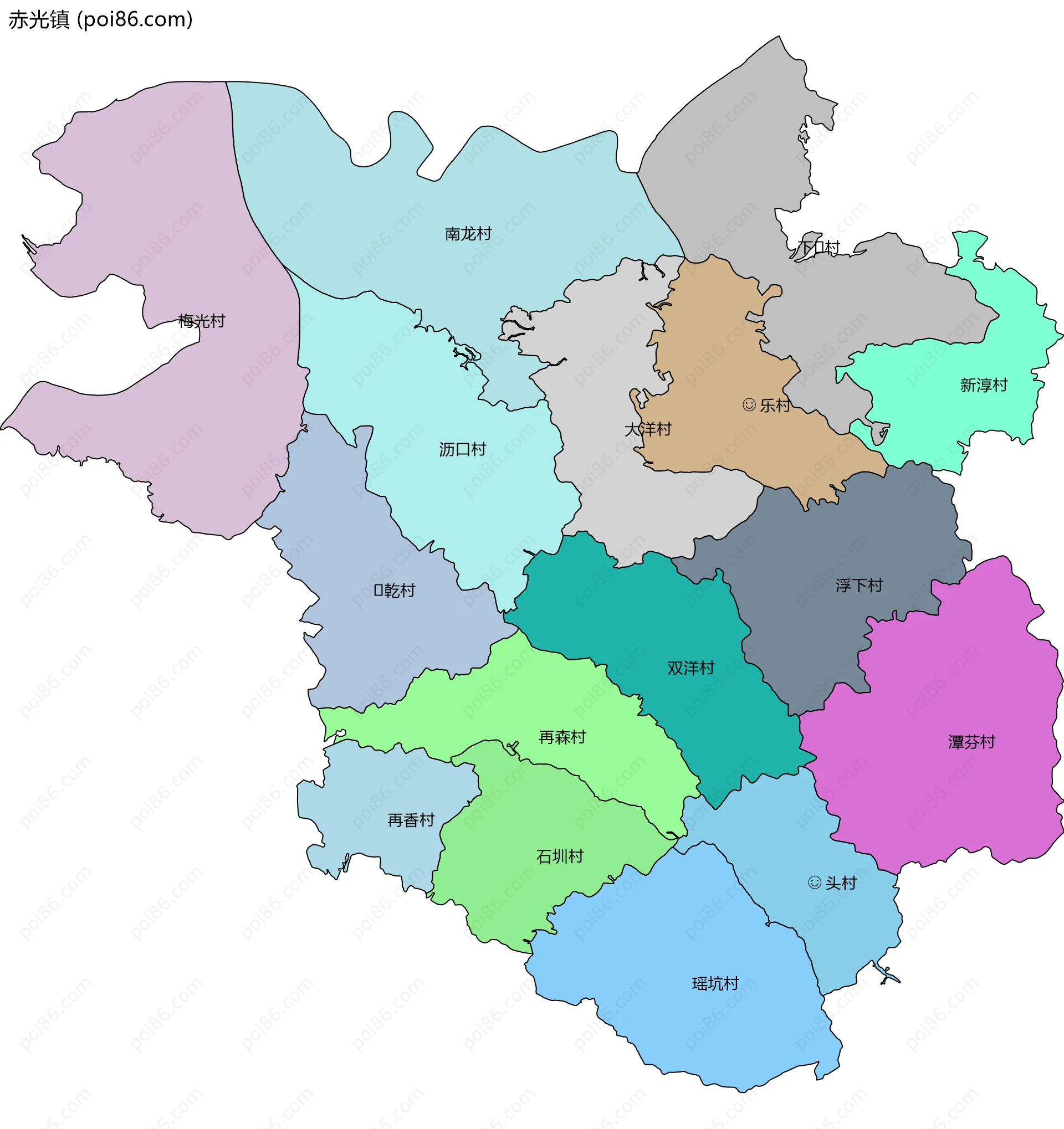 赤光镇边界地图(五级行政区划)