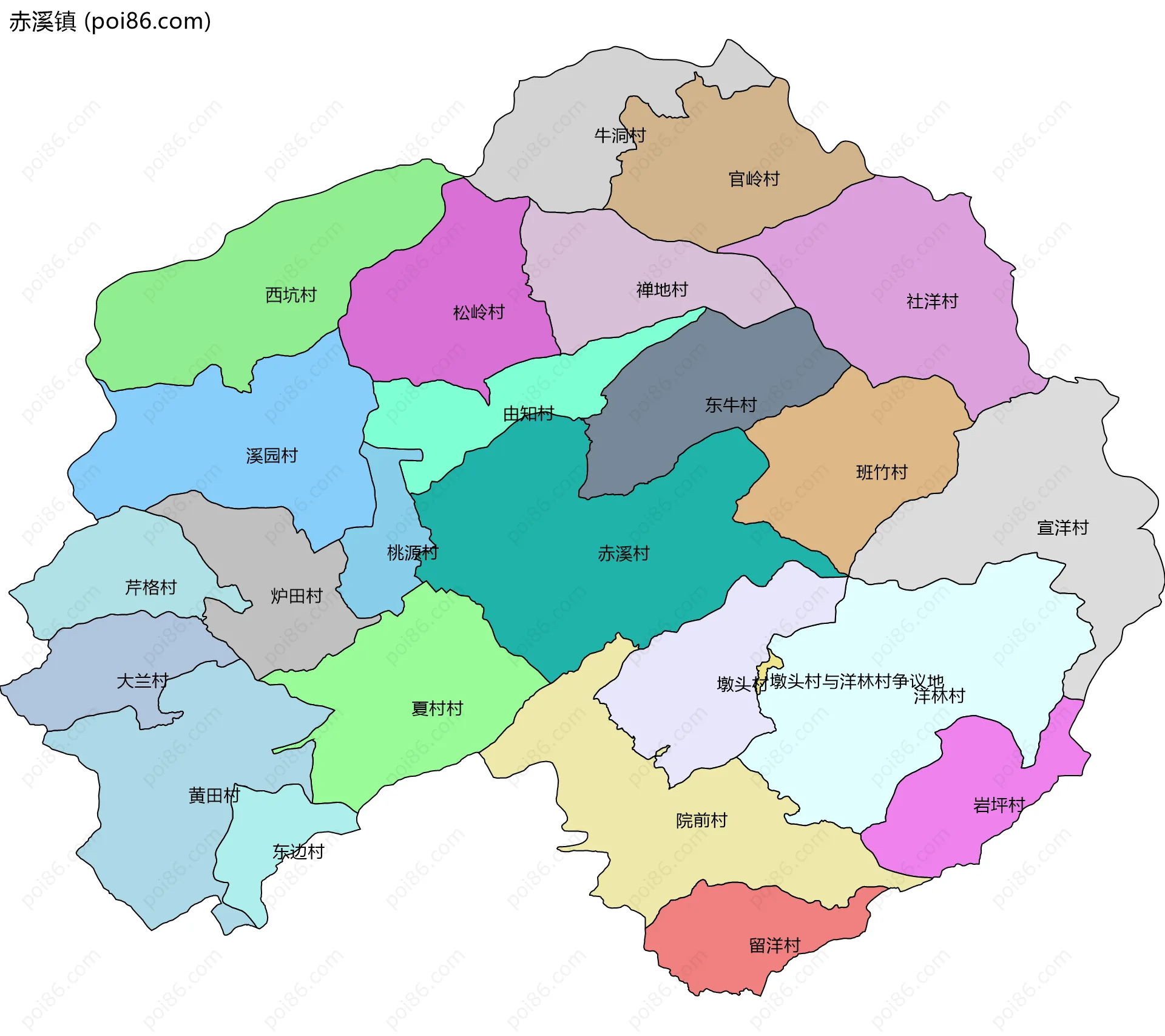 赤溪镇边界地图(五级行政区划)