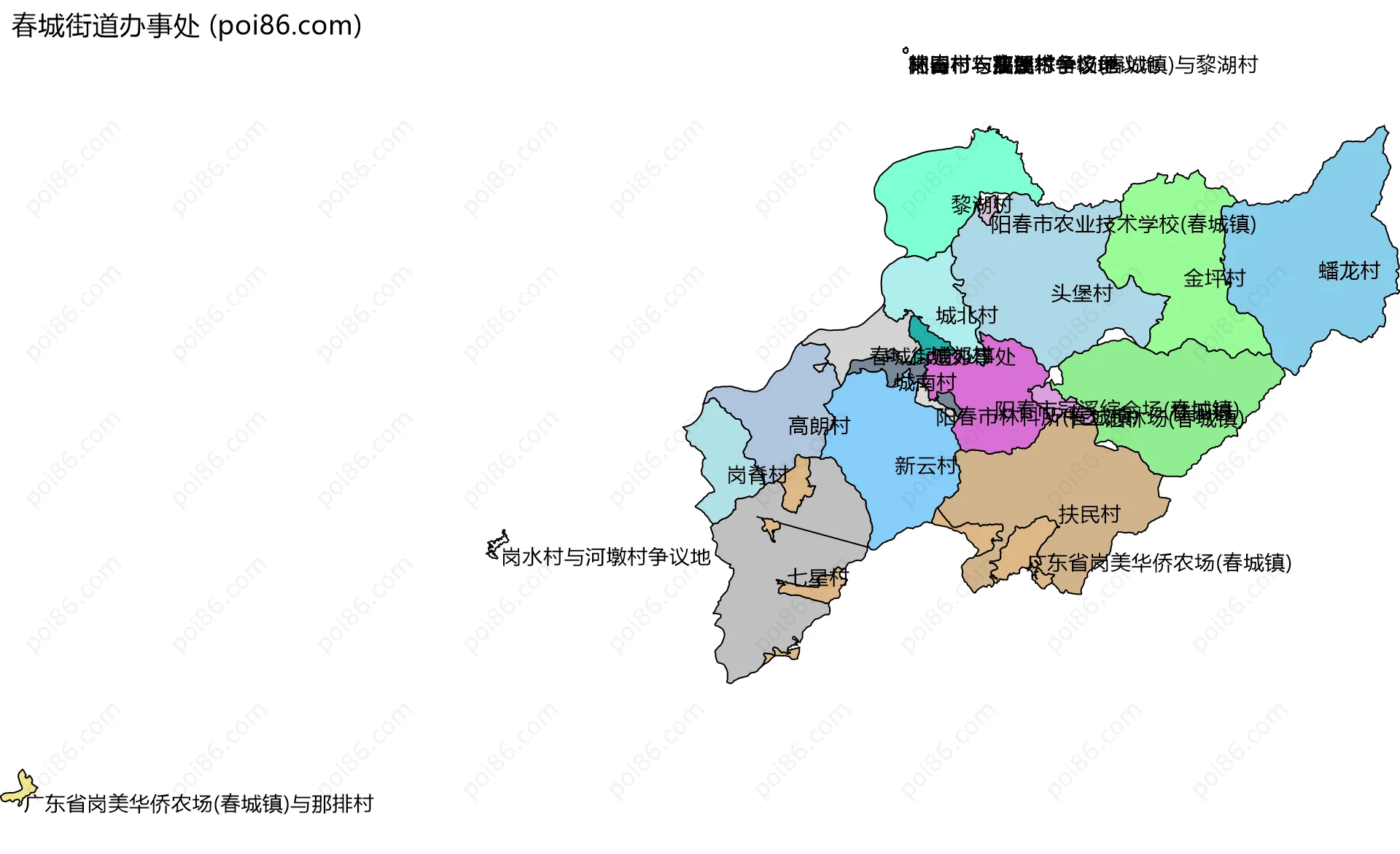 春城街道办事处边界地图(五级行政区划)