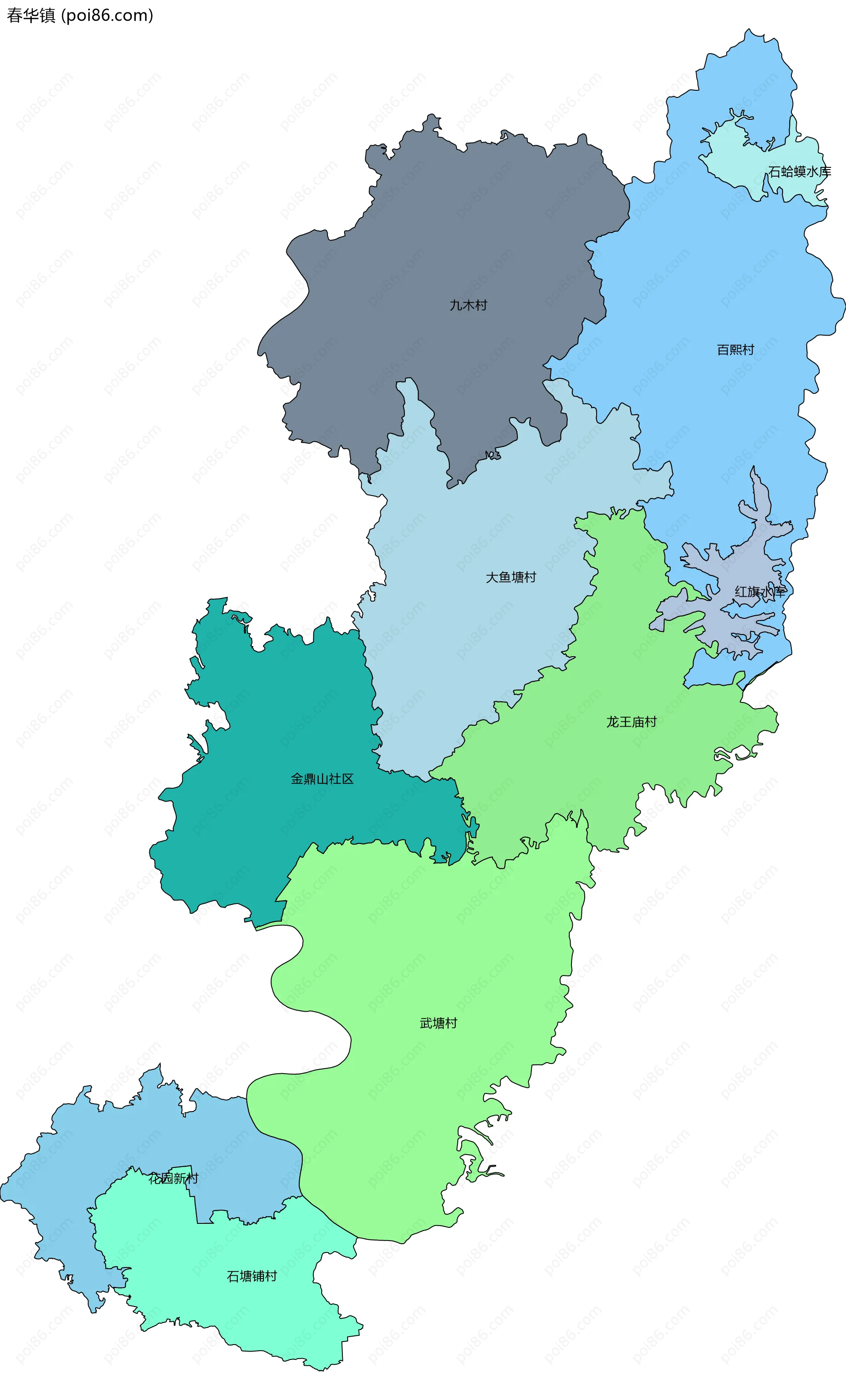 春华镇边界地图(五级行政区划)