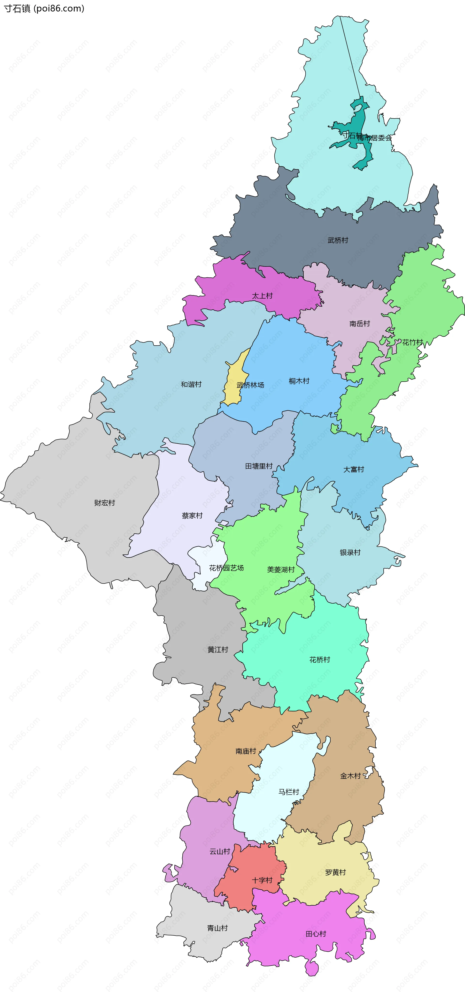 寸石镇边界地图(五级行政区划)