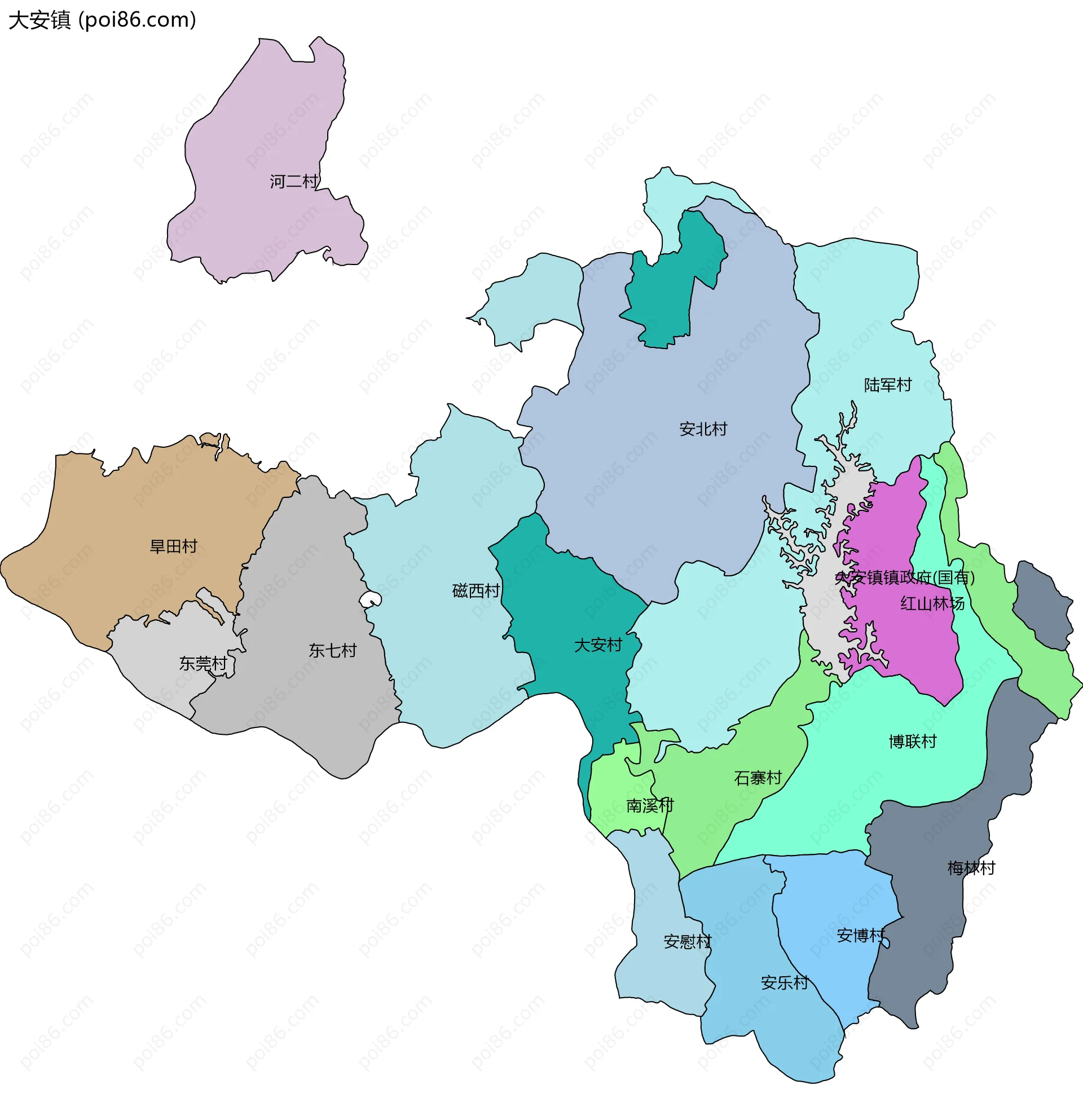 大安镇边界地图(五级行政区划)