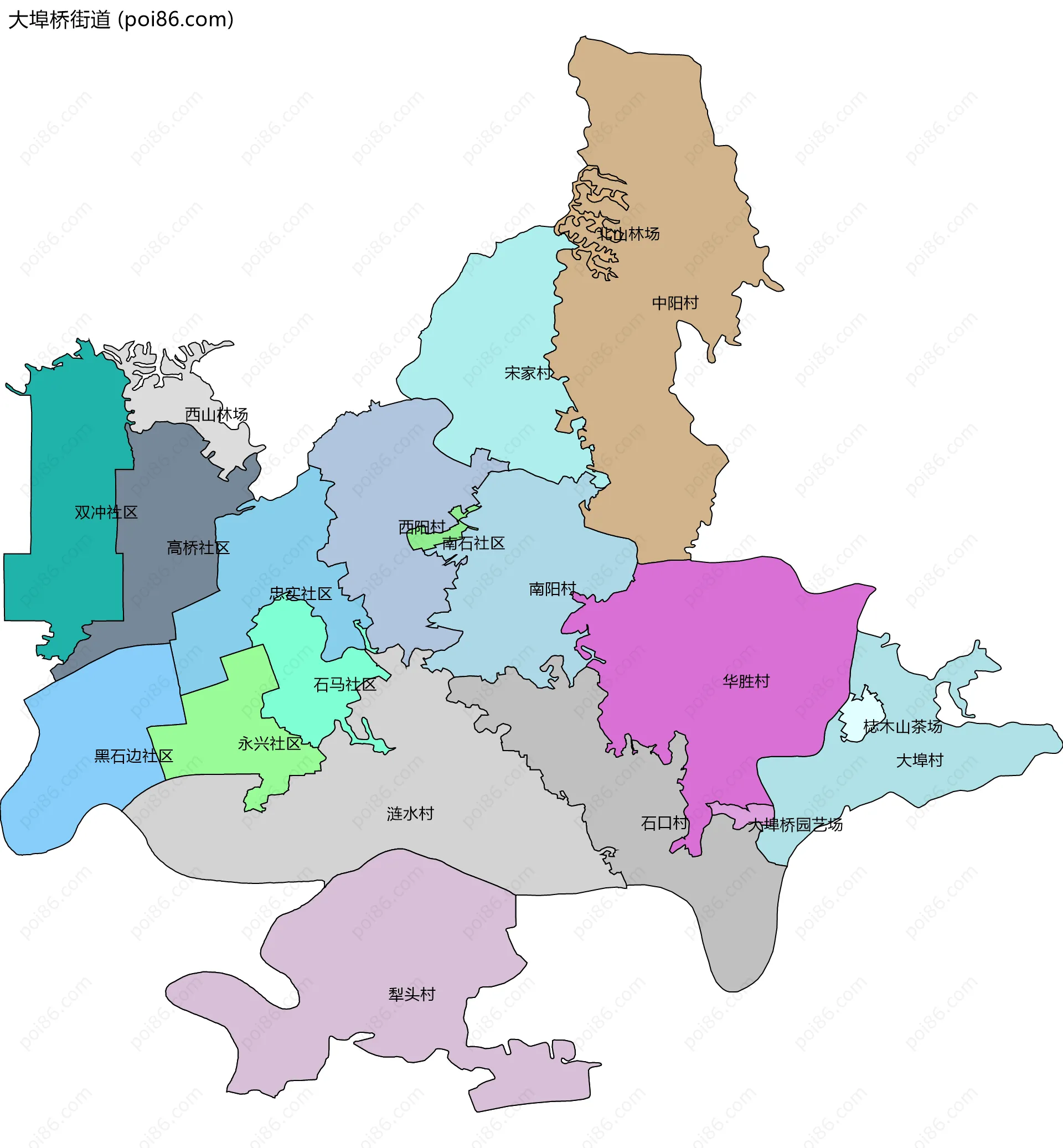 大埠桥街道边界地图(五级行政区划)