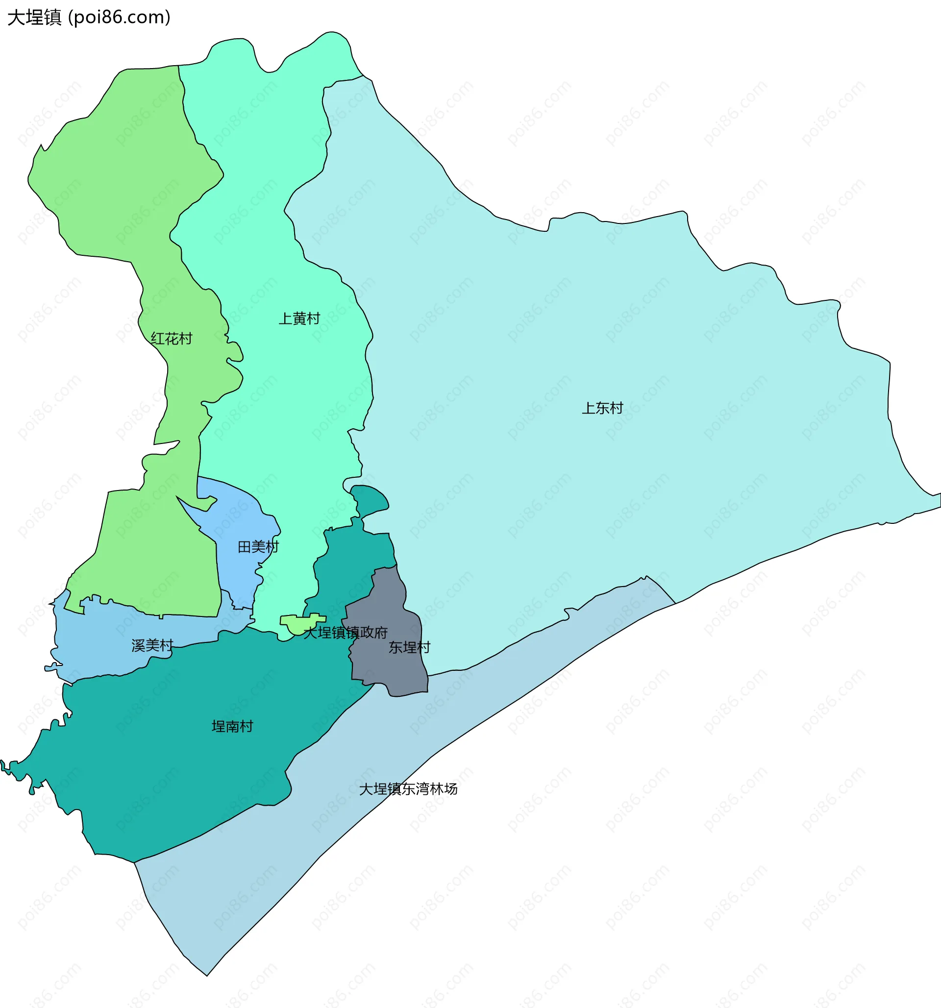 大埕镇边界地图(五级行政区划)