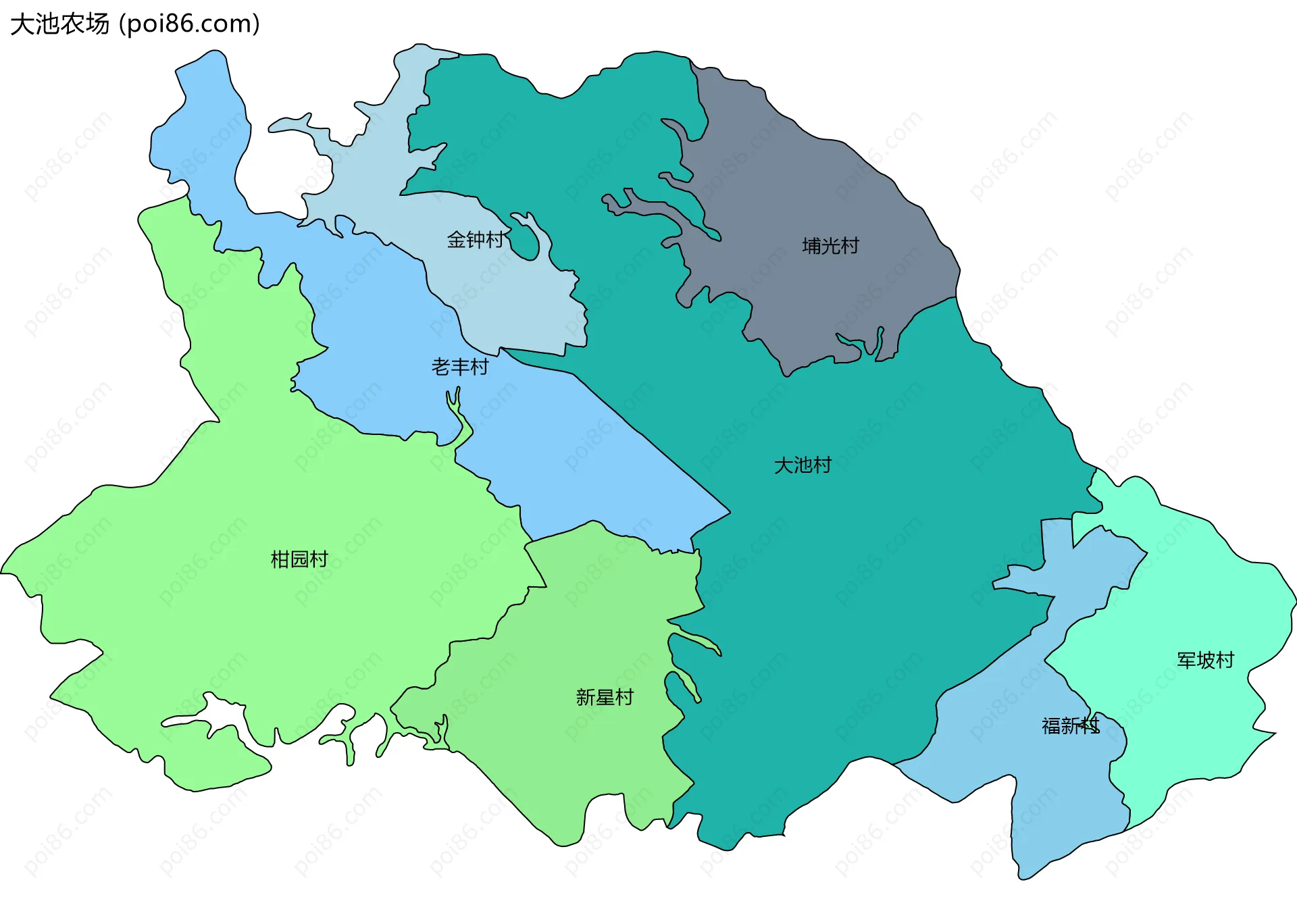大池农场边界地图(五级行政区划)