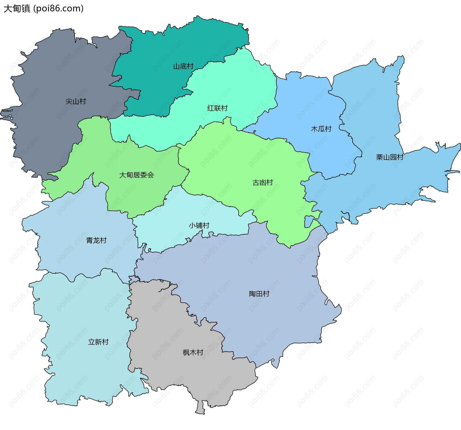 大甸镇边界地图(五级行政区划)