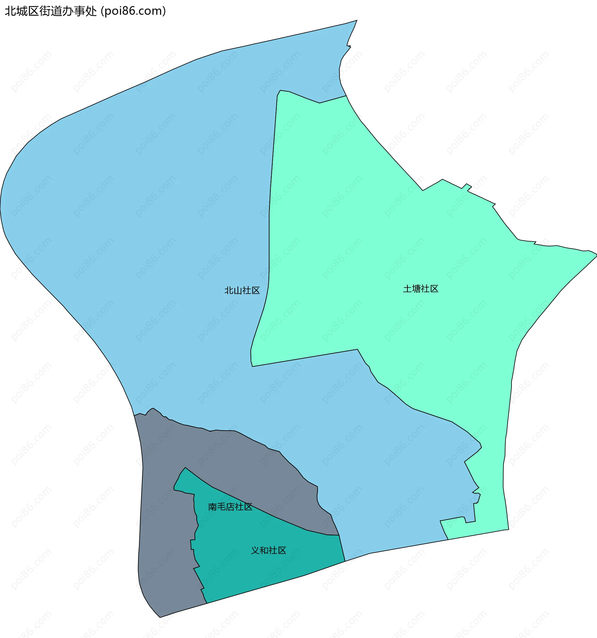 北城区街道办事处边界地图(五级行政区划)