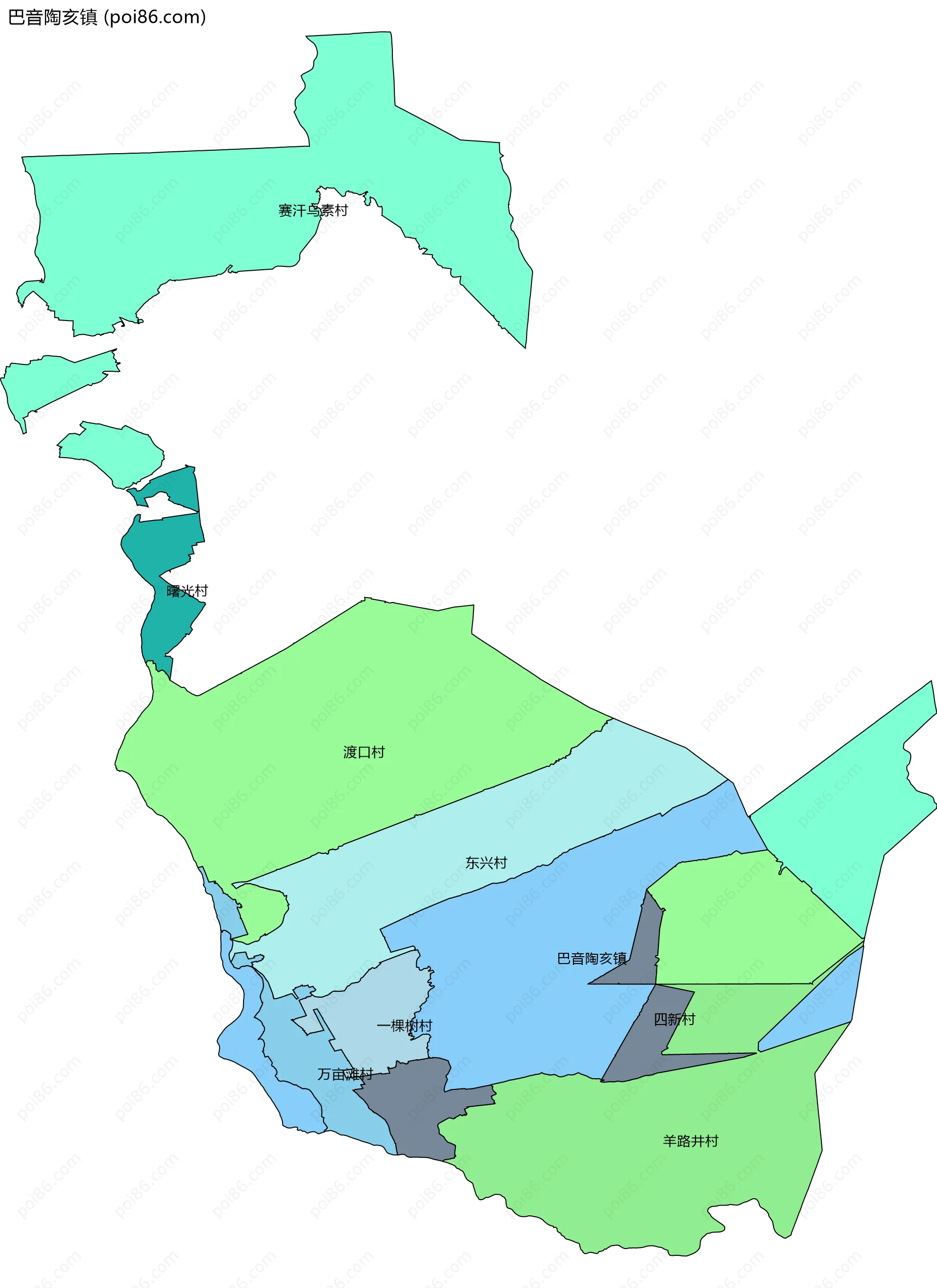巴音陶亥镇边界地图(五级行政区划)
