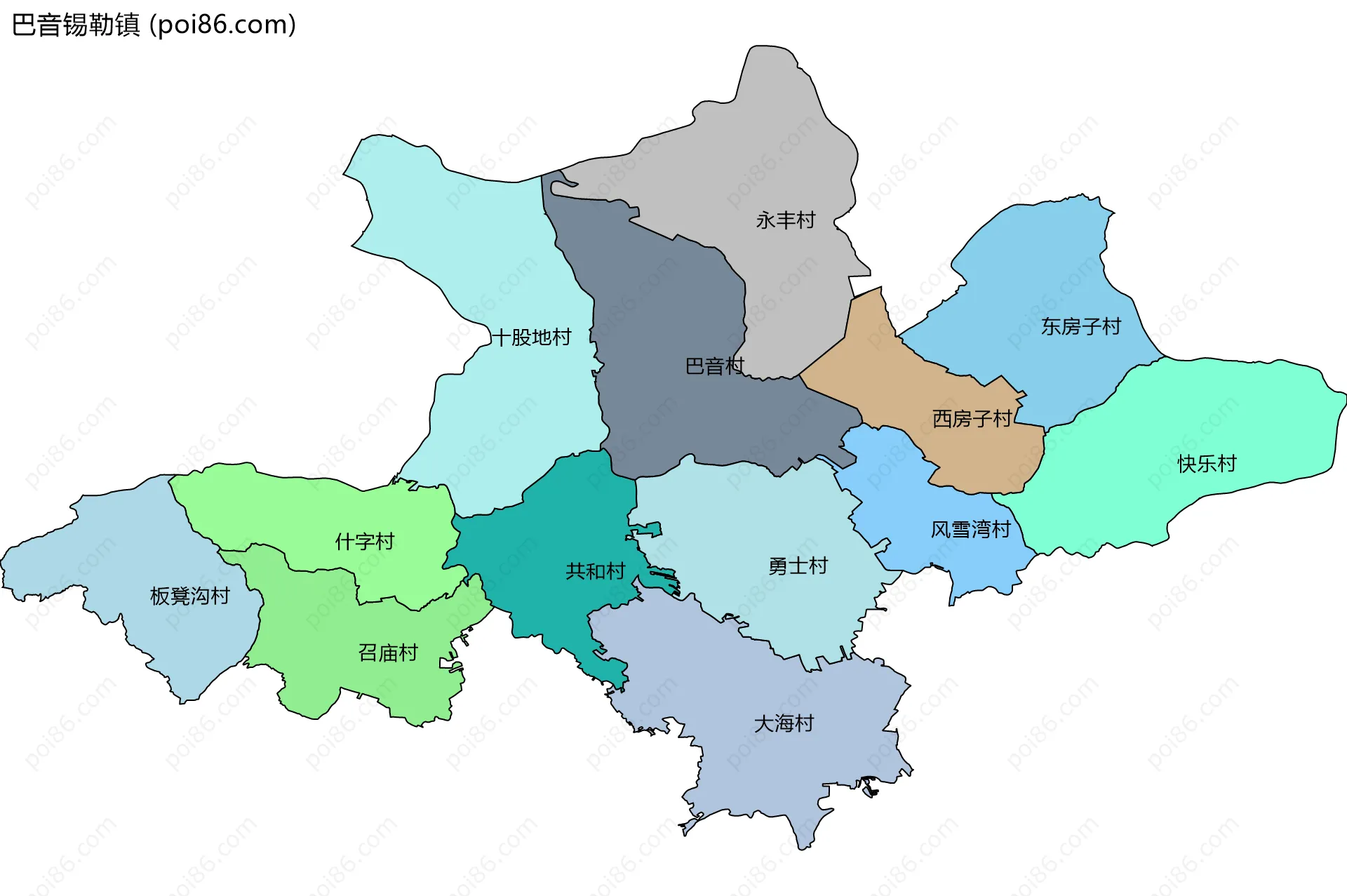 巴音锡勒镇边界地图(五级行政区划)