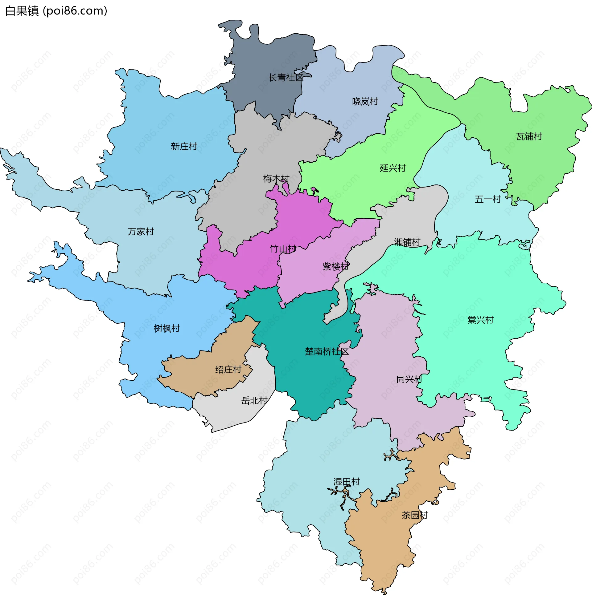 白果镇边界地图(五级行政区划)