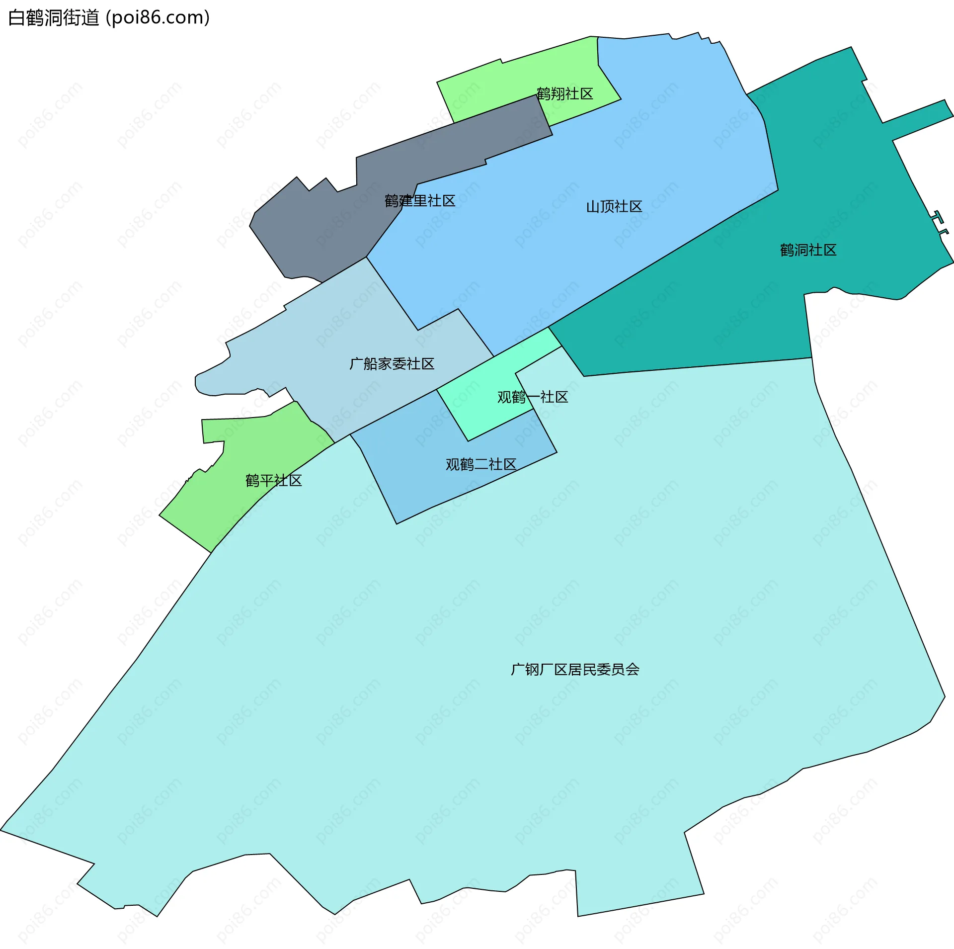白鹤洞街道边界地图(五级行政区划)