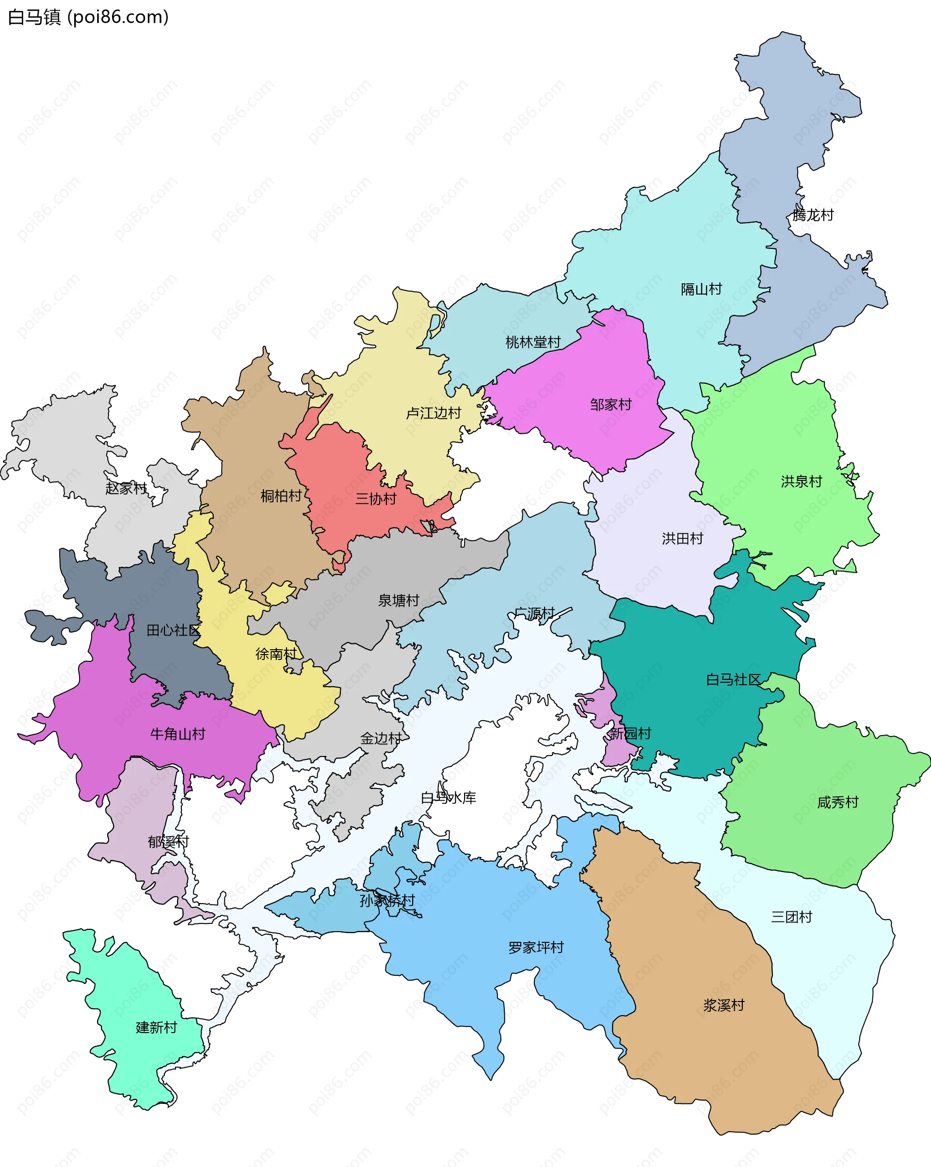 白马镇边界地图(五级行政区划)