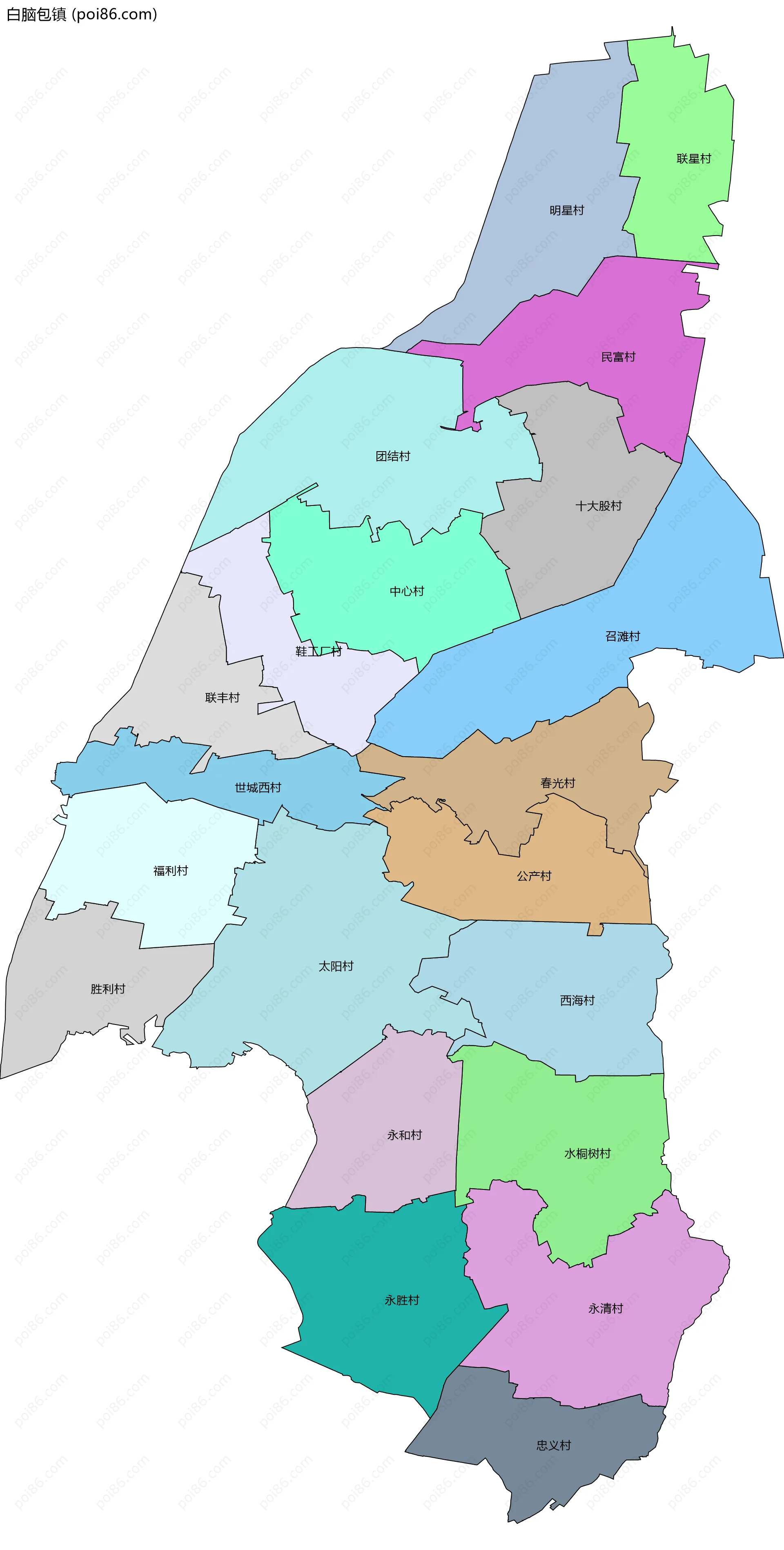 白脑包镇边界地图(五级行政区划)