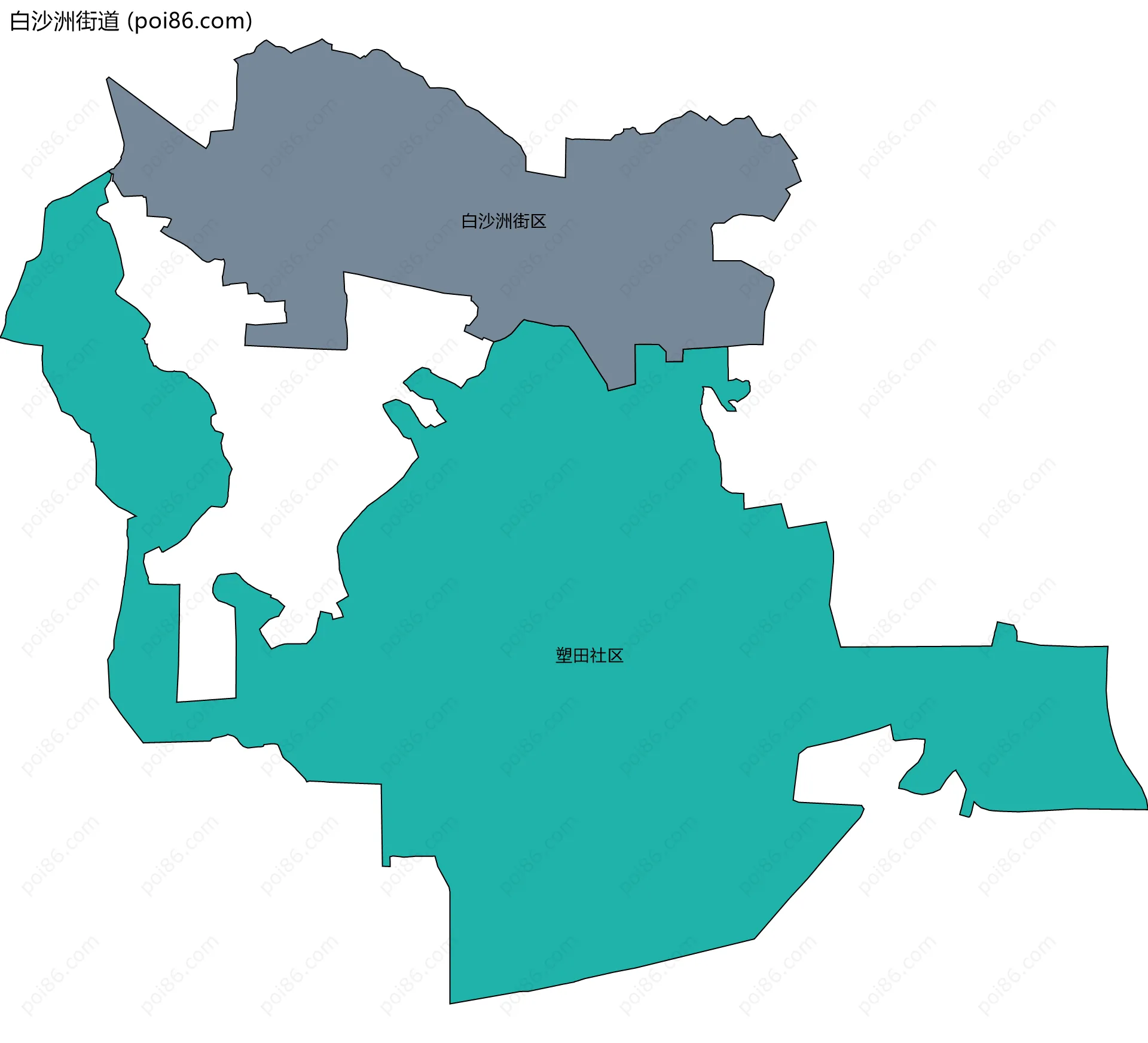 白沙洲街道边界地图(五级行政区划)