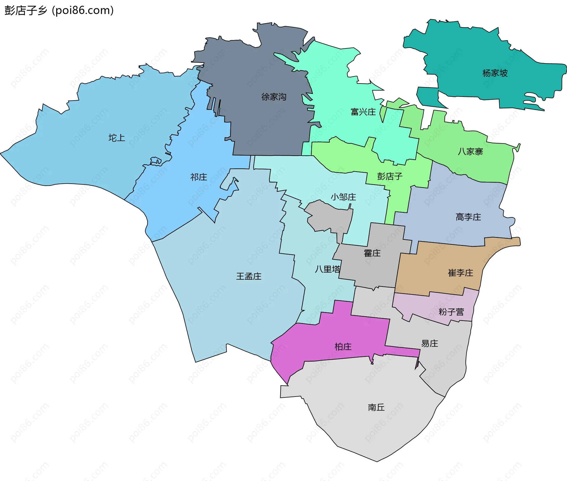 彭店子乡边界地图(五级行政区划)