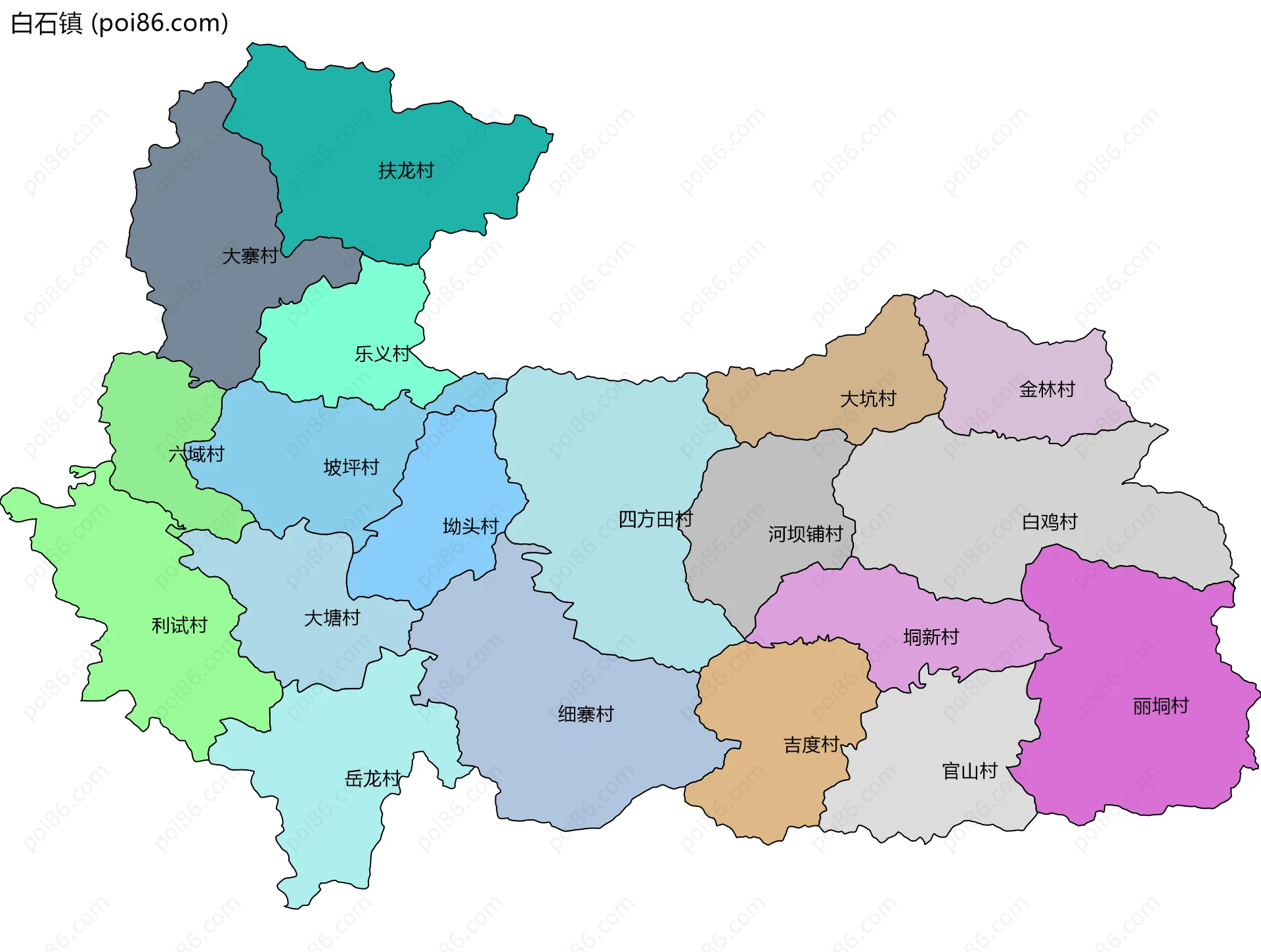 白石镇边界地图(五级行政区划)