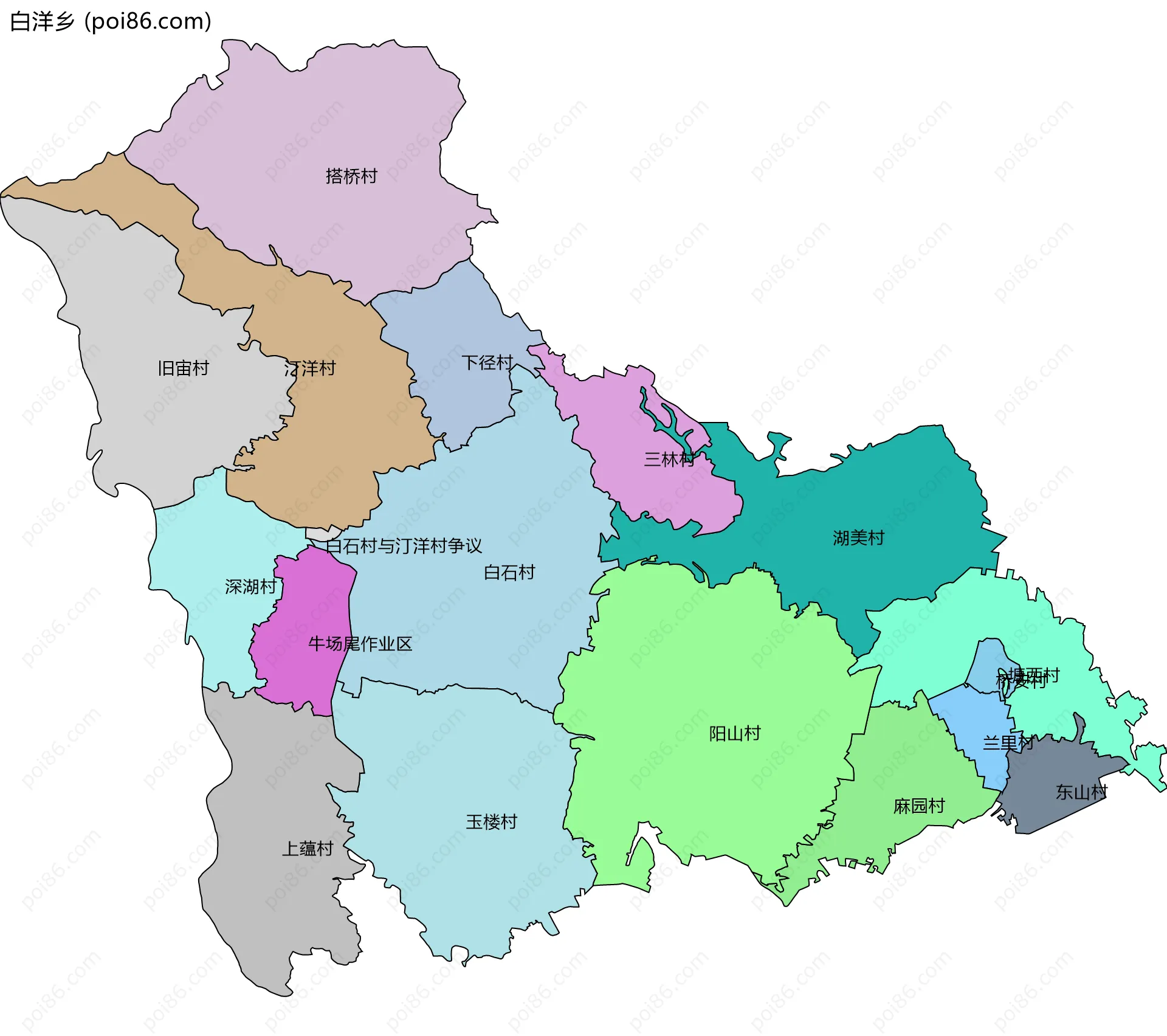 白洋乡边界地图(五级行政区划)