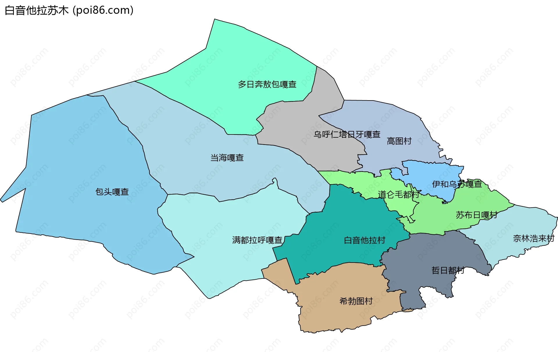 白音他拉苏木边界地图(五级行政区划)