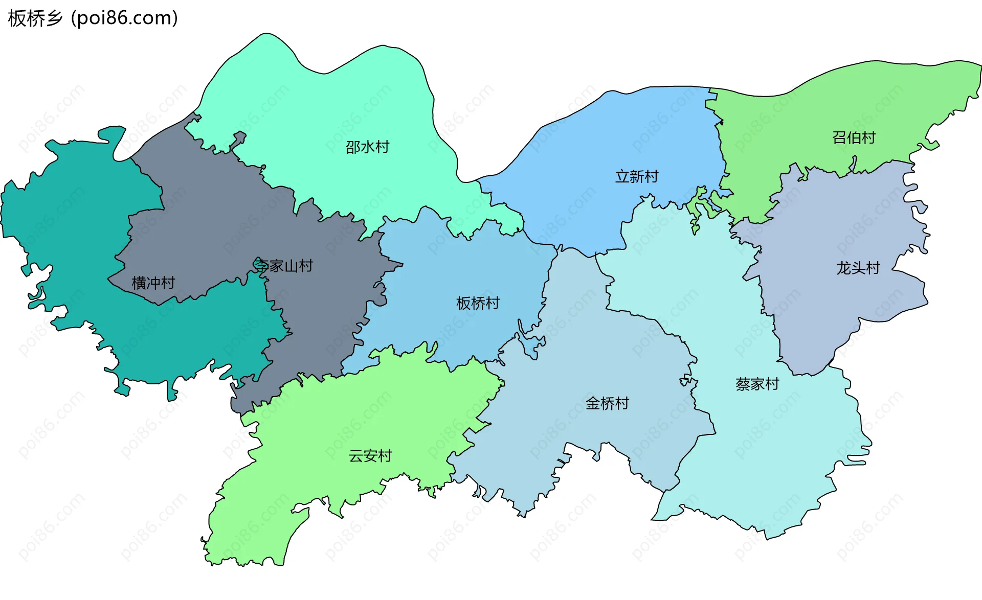 板桥乡边界地图(五级行政区划)