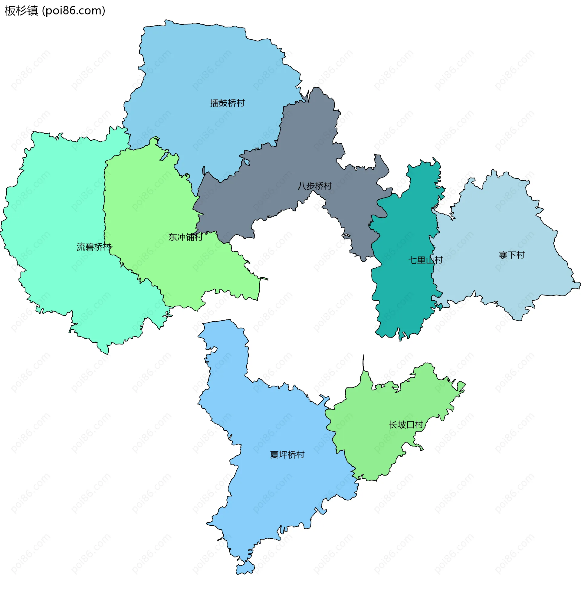 板杉镇边界地图(五级行政区划)