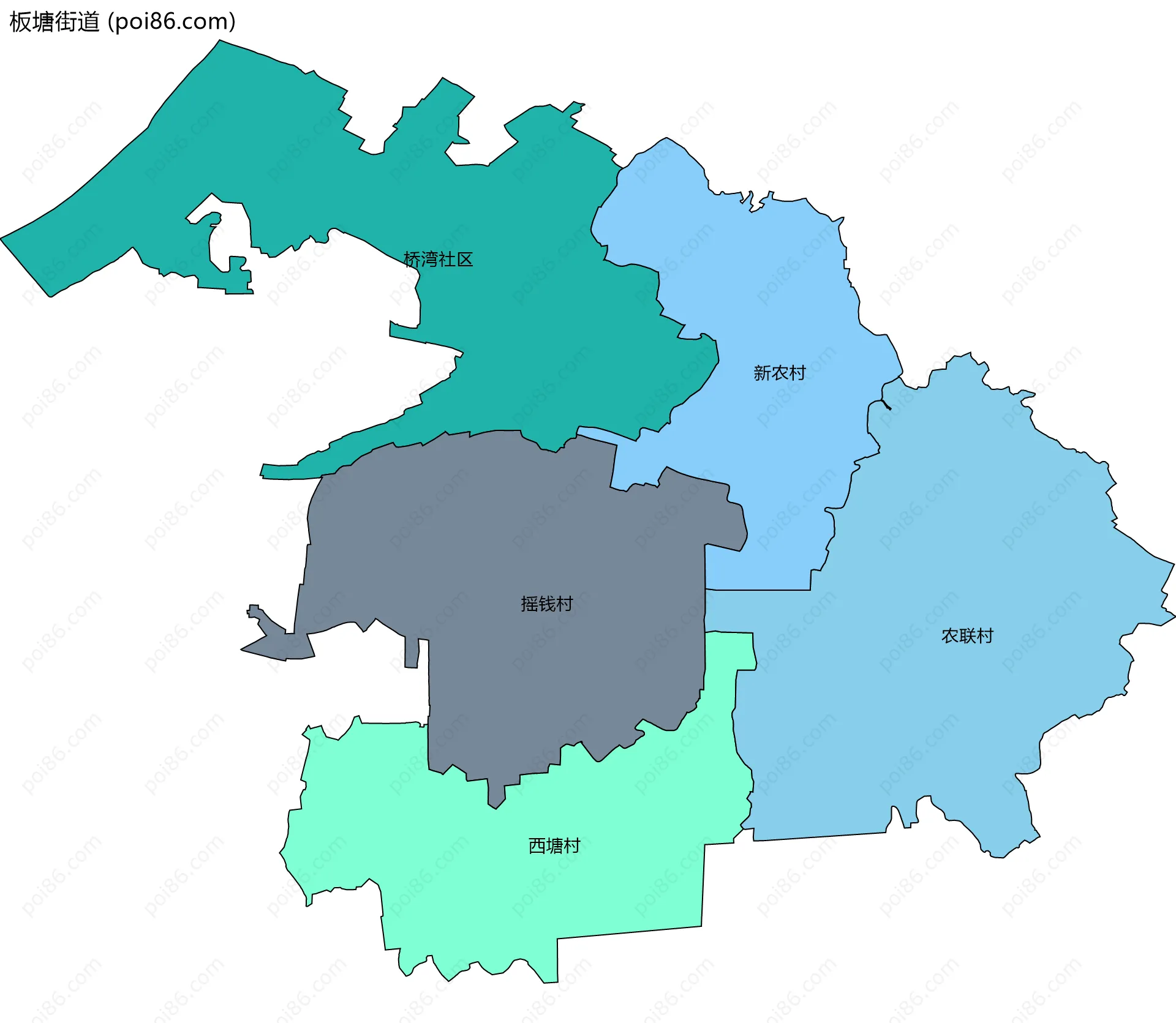 板塘街道边界地图(五级行政区划)