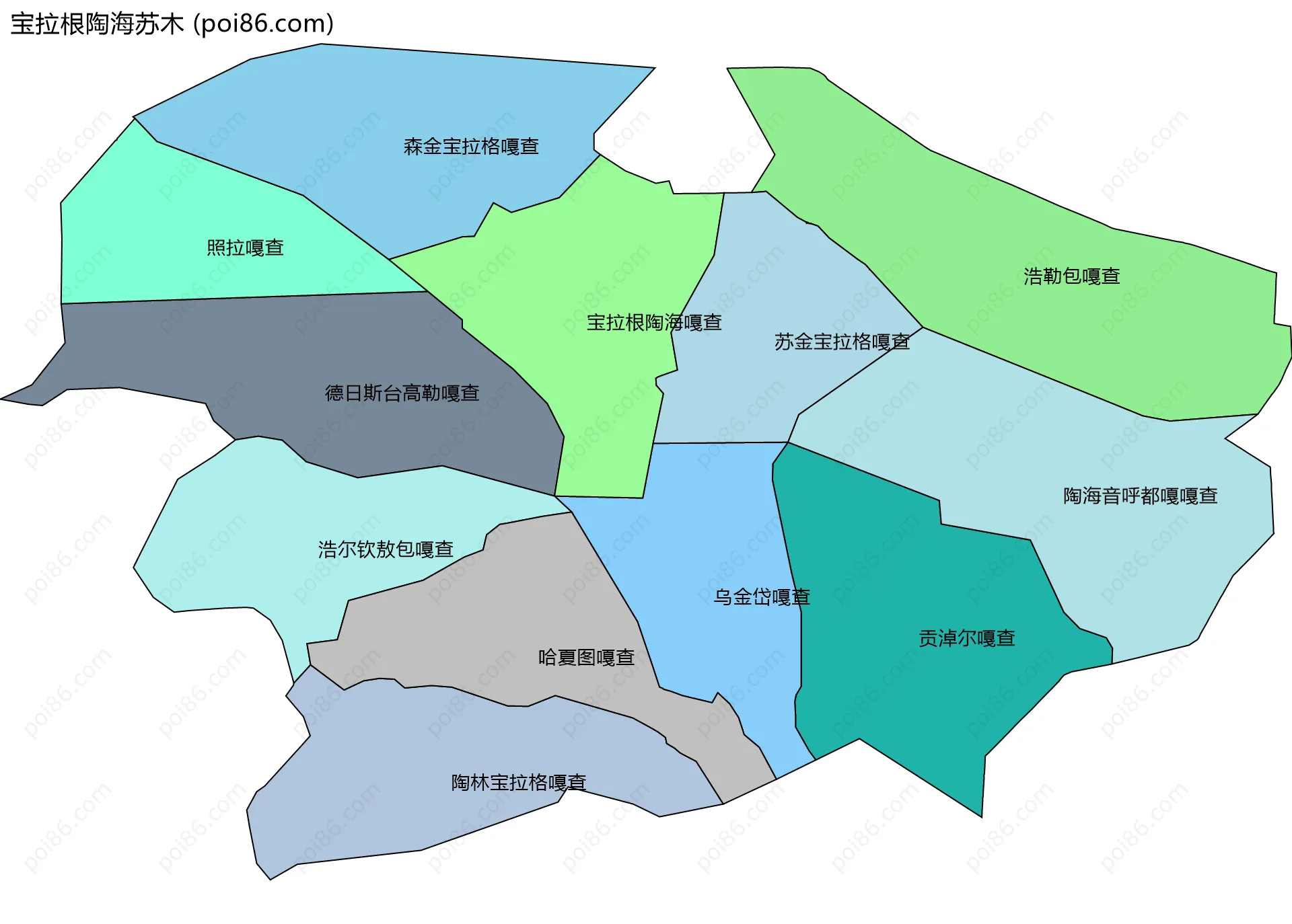 宝拉根陶海苏木边界地图(五级行政区划)