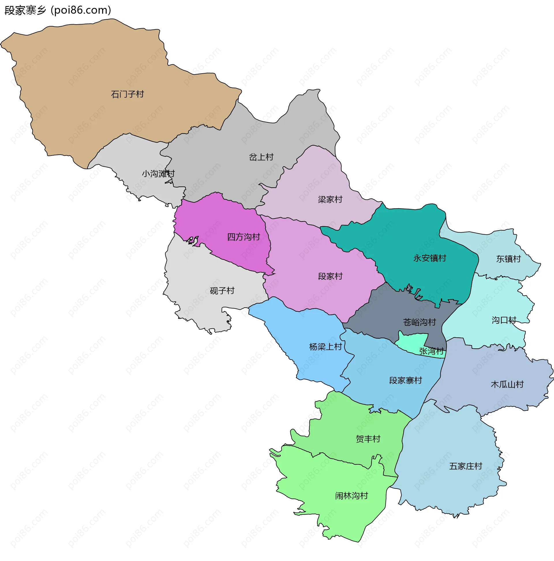 段家寨乡边界地图(五级行政区划)