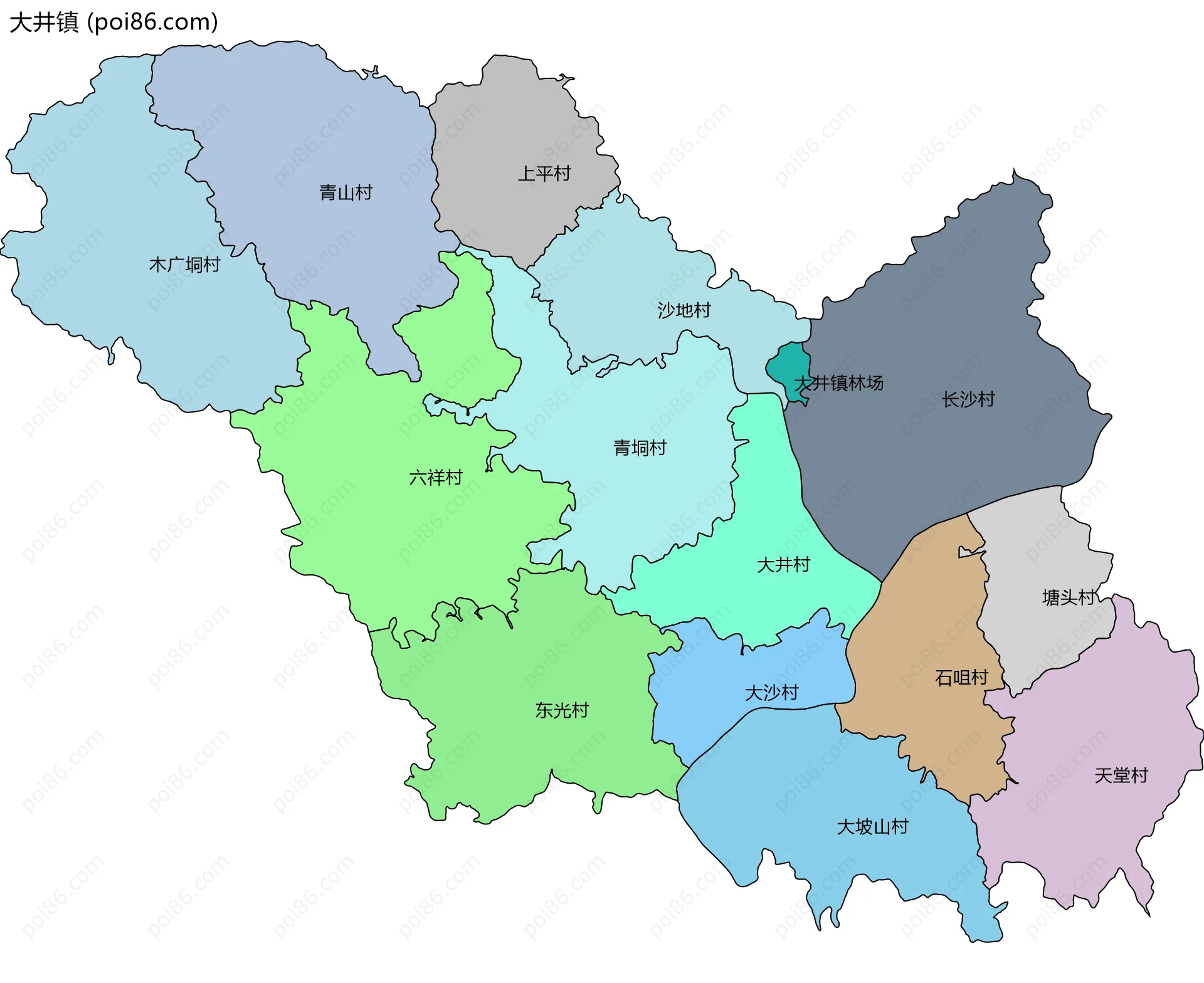 大井镇边界地图(五级行政区划)