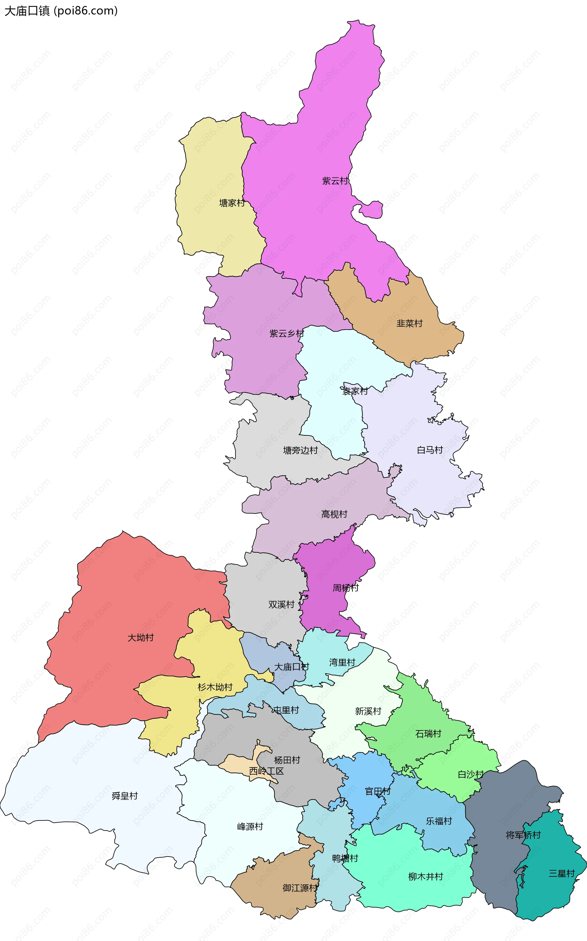 大庙口镇边界地图(五级行政区划)