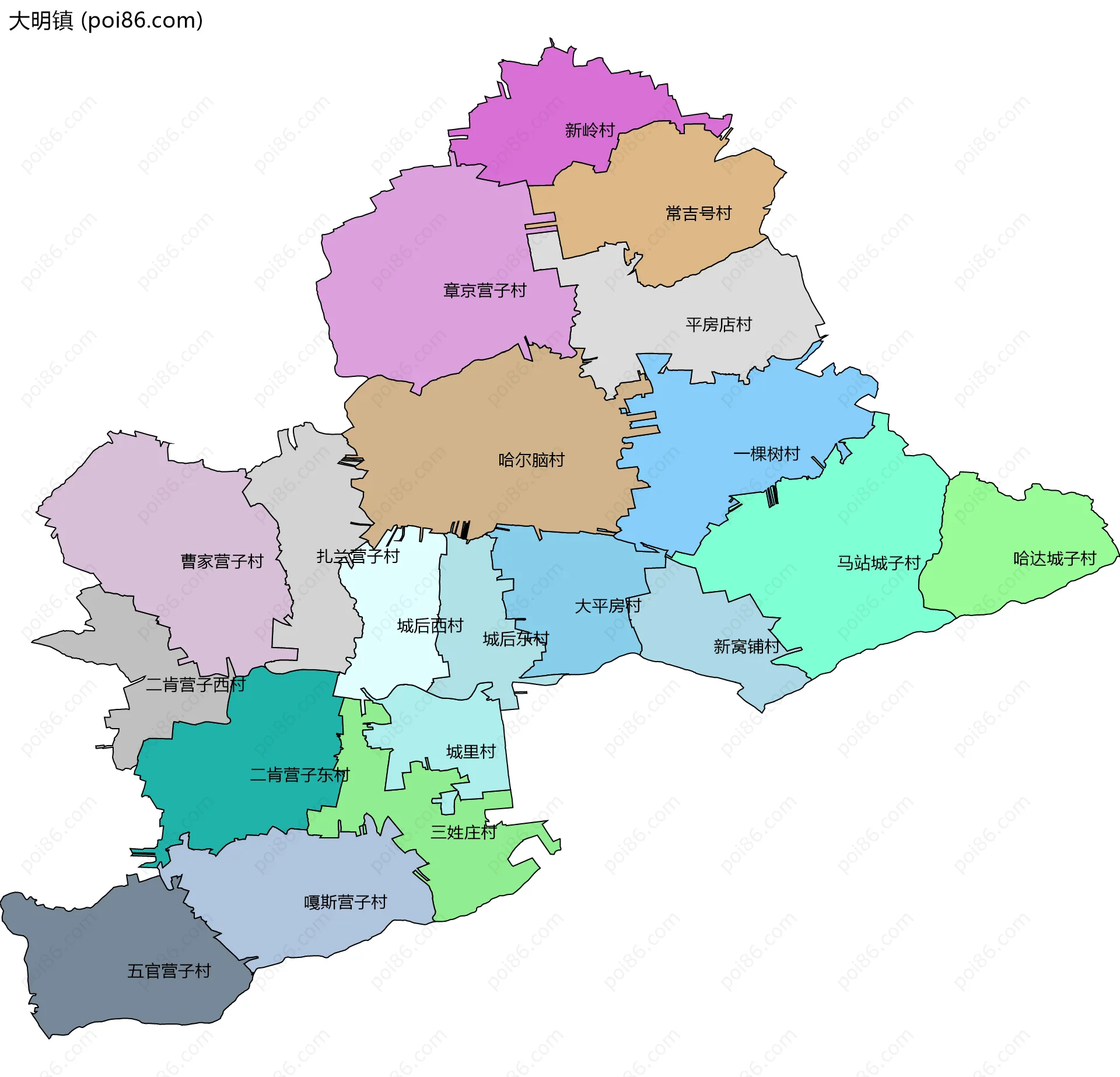 大明镇边界地图(五级行政区划)