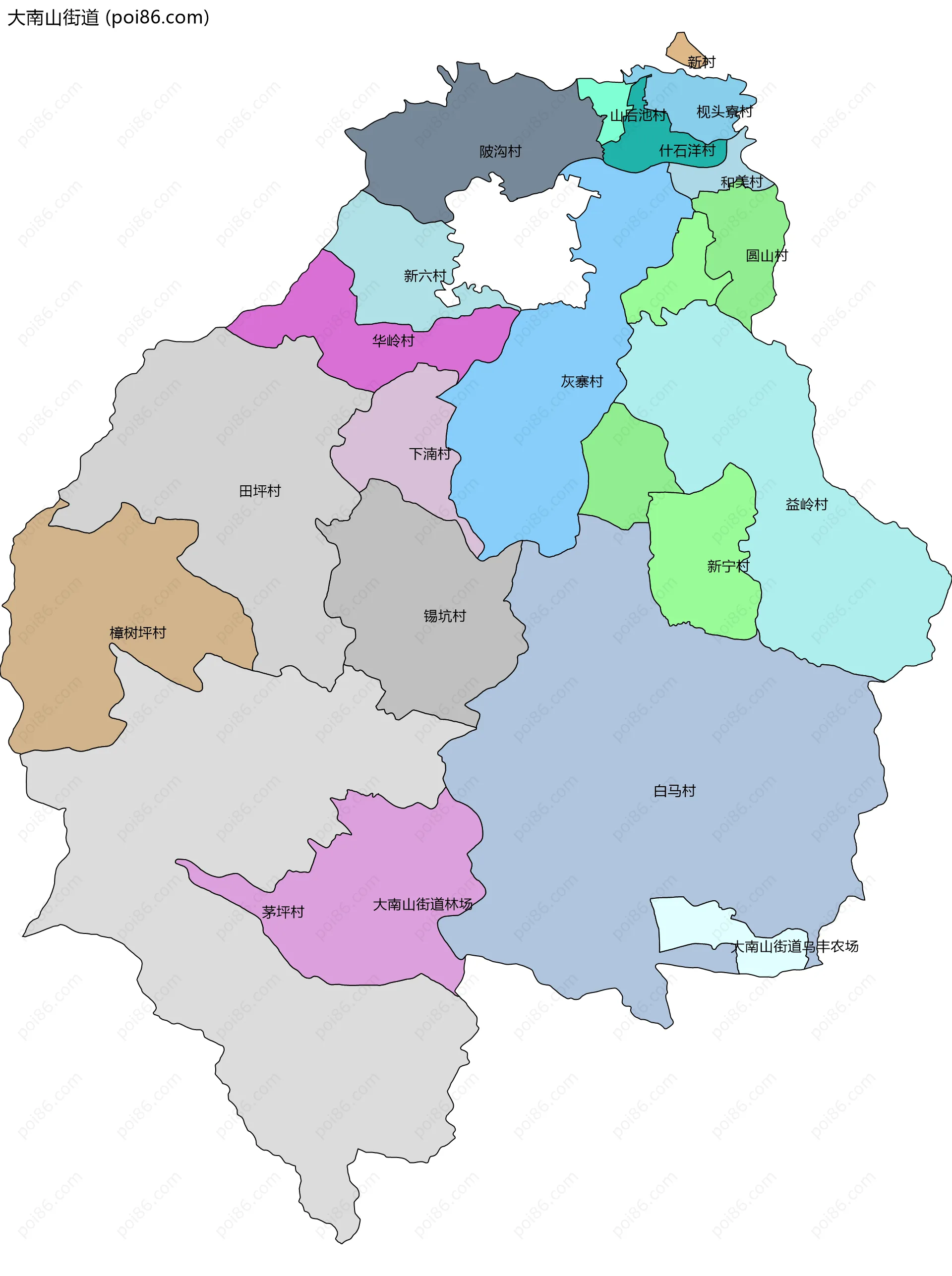 大南山街道边界地图(五级行政区划)