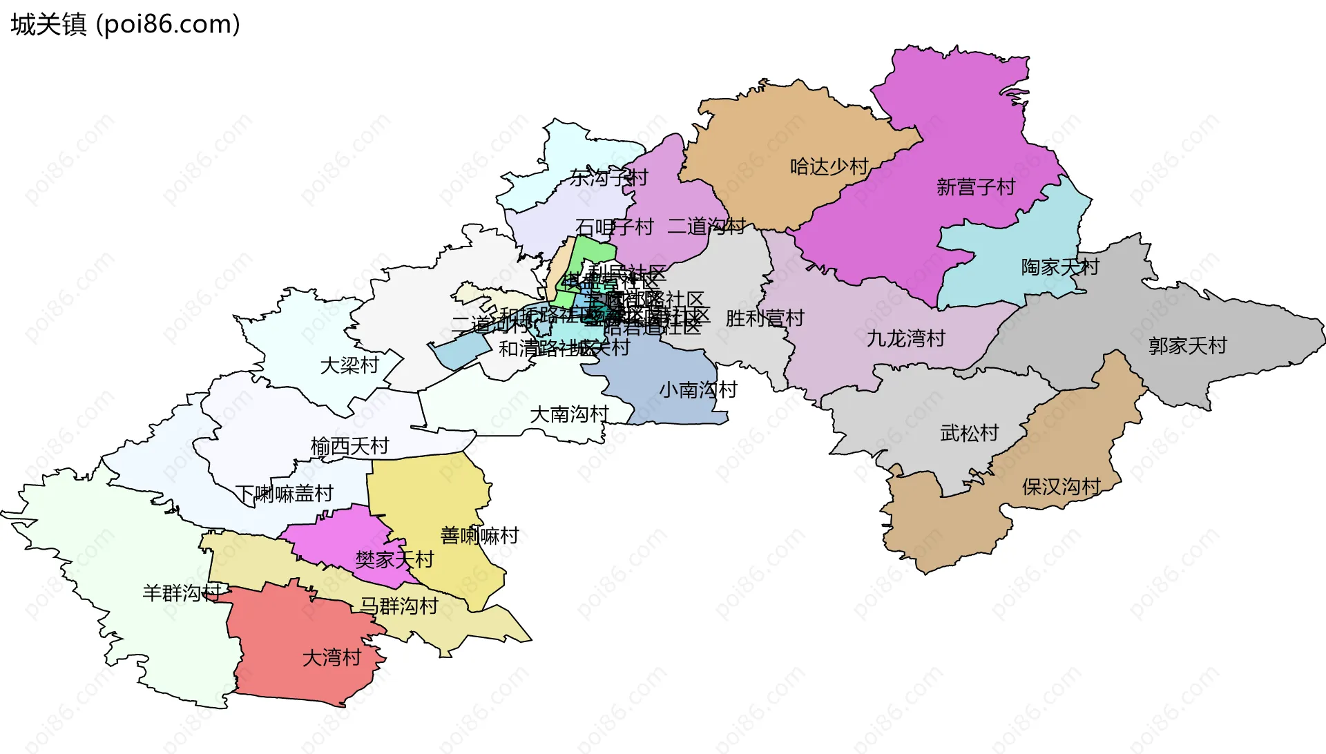 城关镇边界地图(五级行政区划)