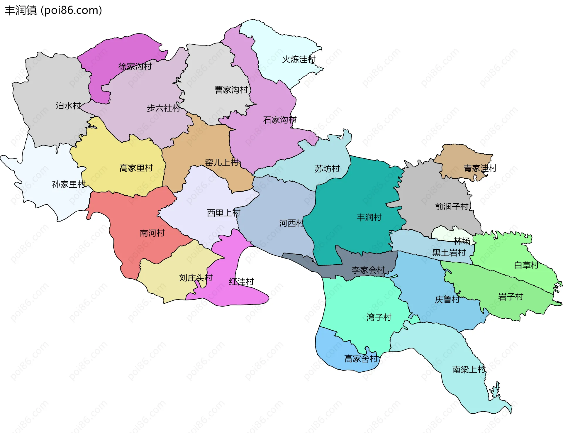 丰润镇边界地图(五级行政区划)