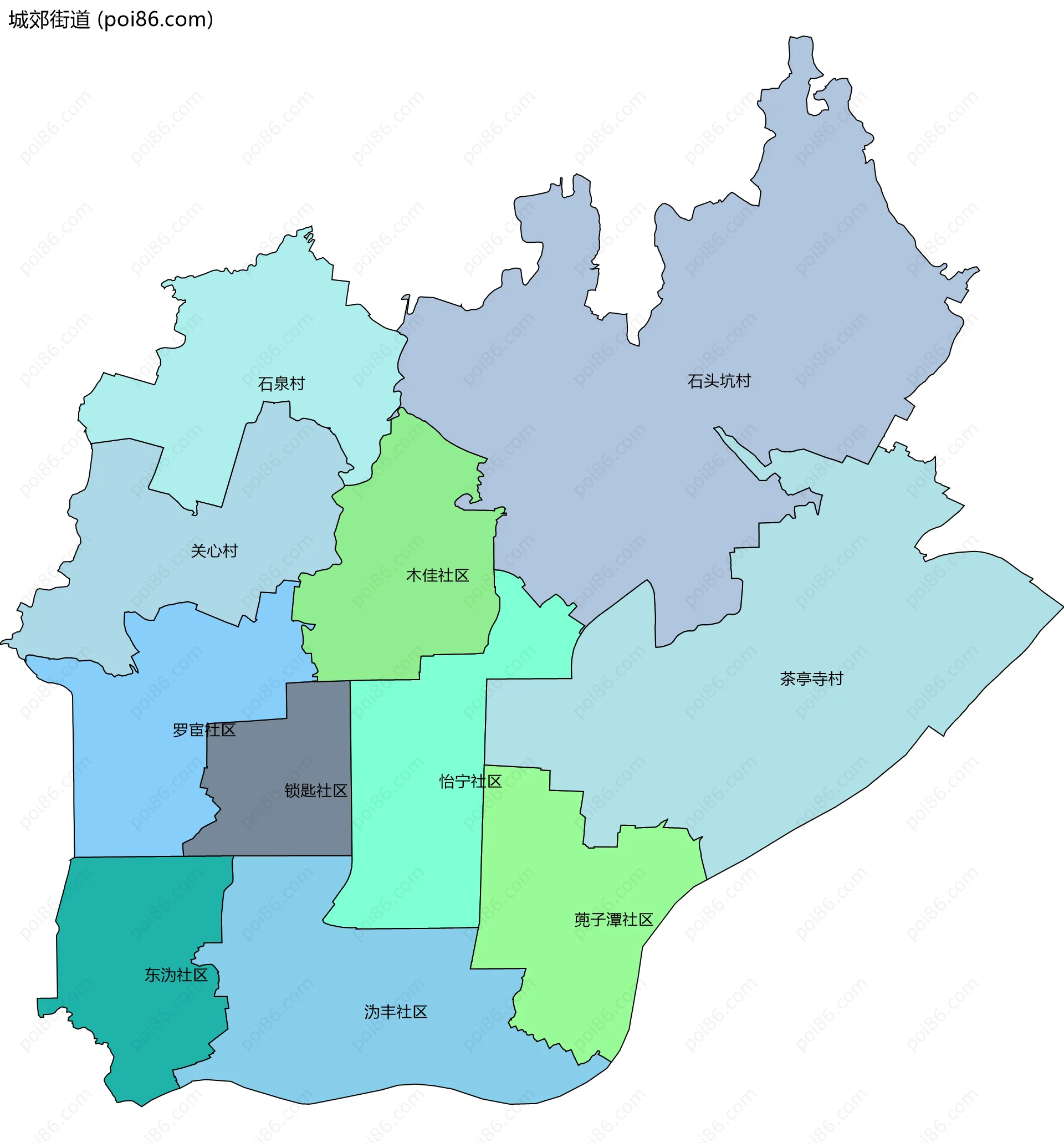 城郊街道边界地图(五级行政区划)