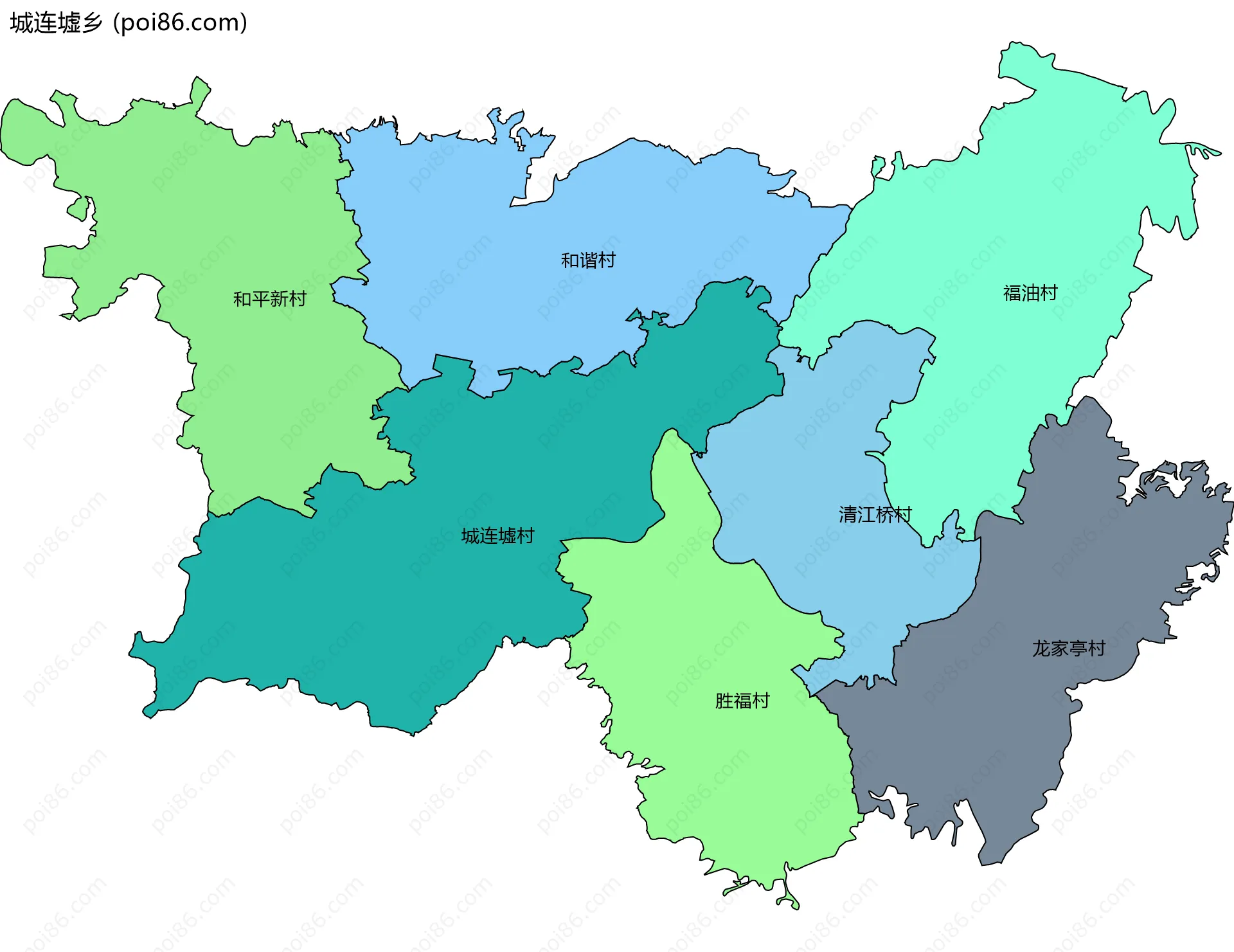 城连墟乡边界地图(五级行政区划)