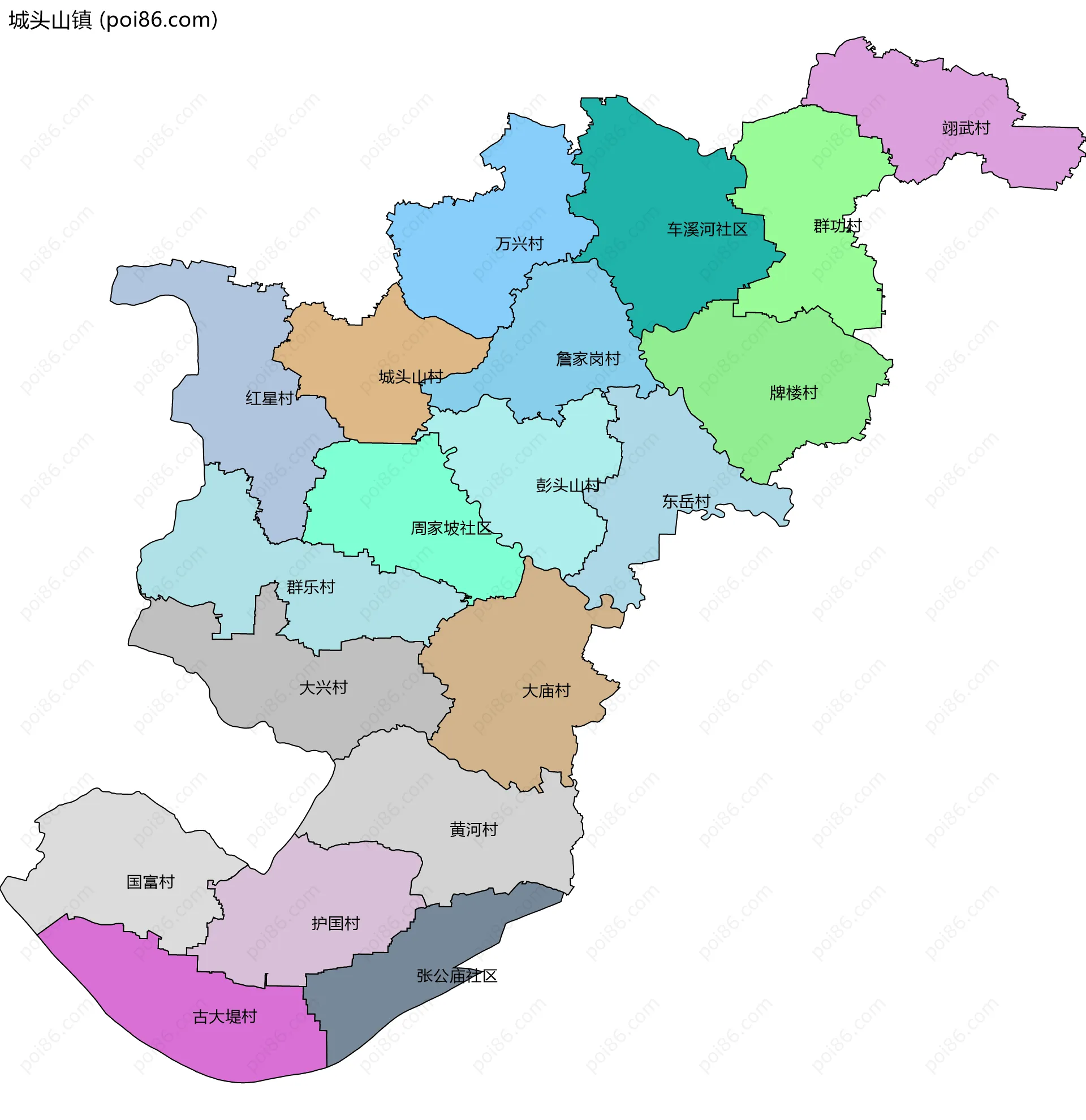 城头山镇边界地图(五级行政区划)