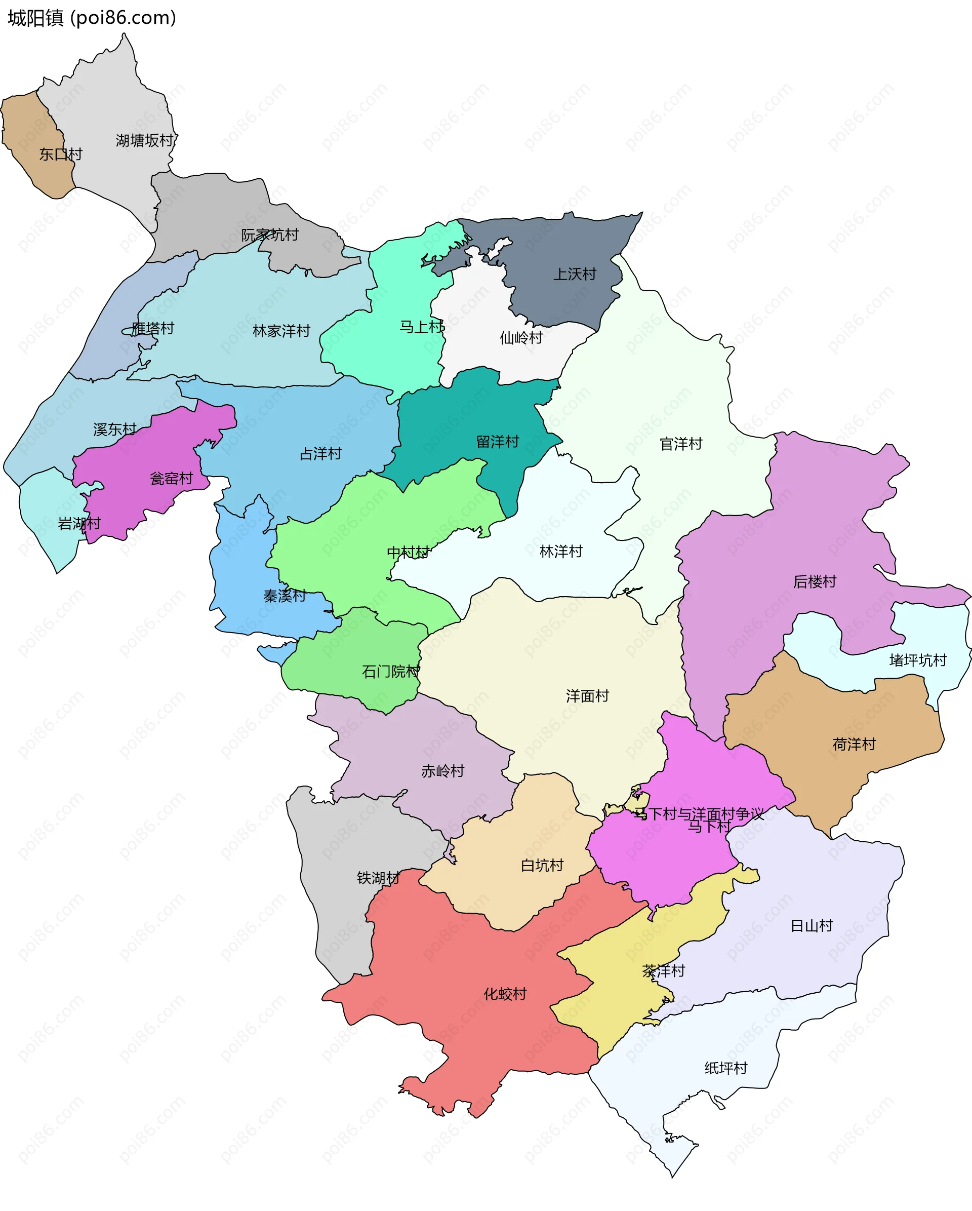 城阳镇边界地图(五级行政区划)