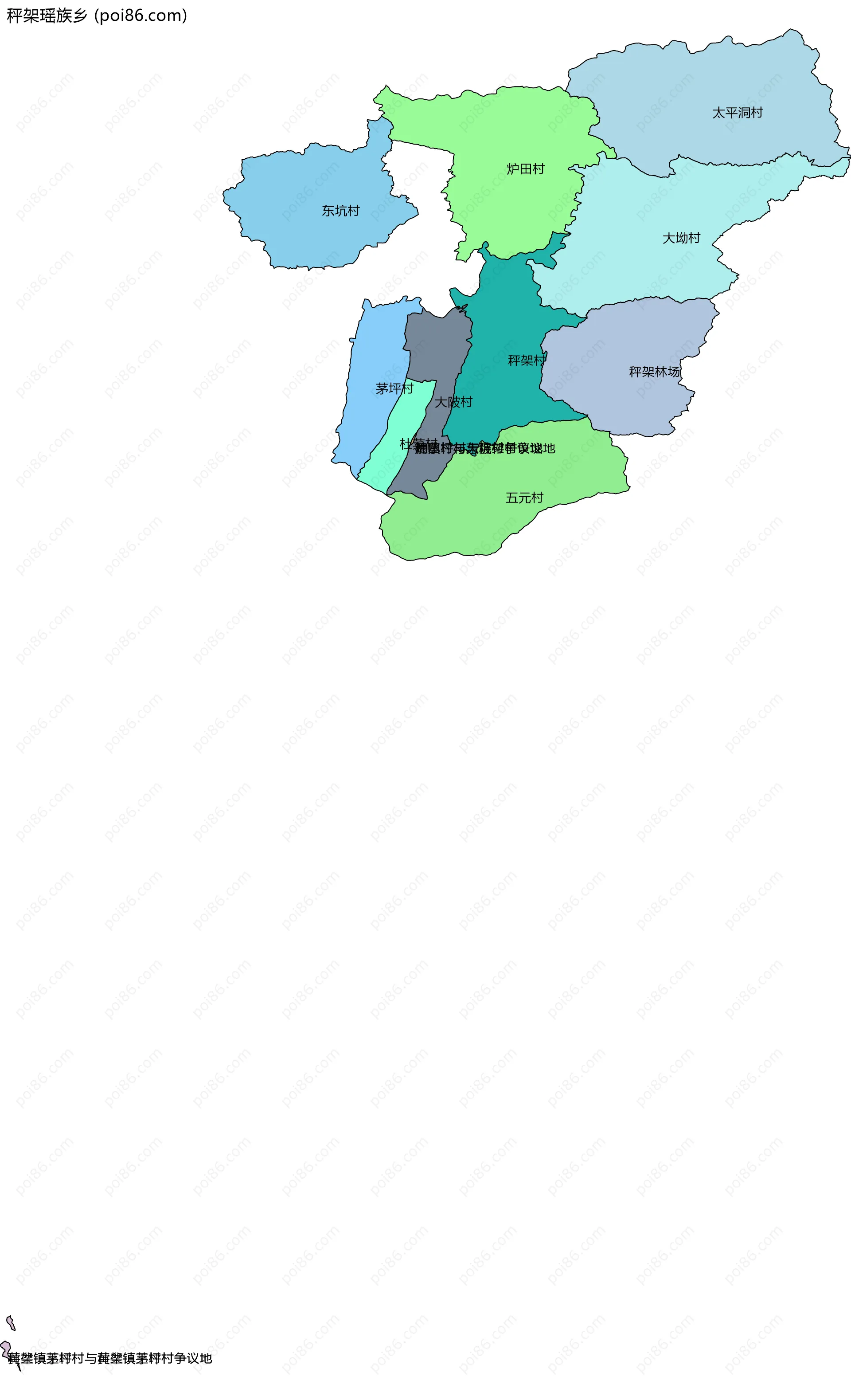 秤架瑶族乡边界地图(五级行政区划)