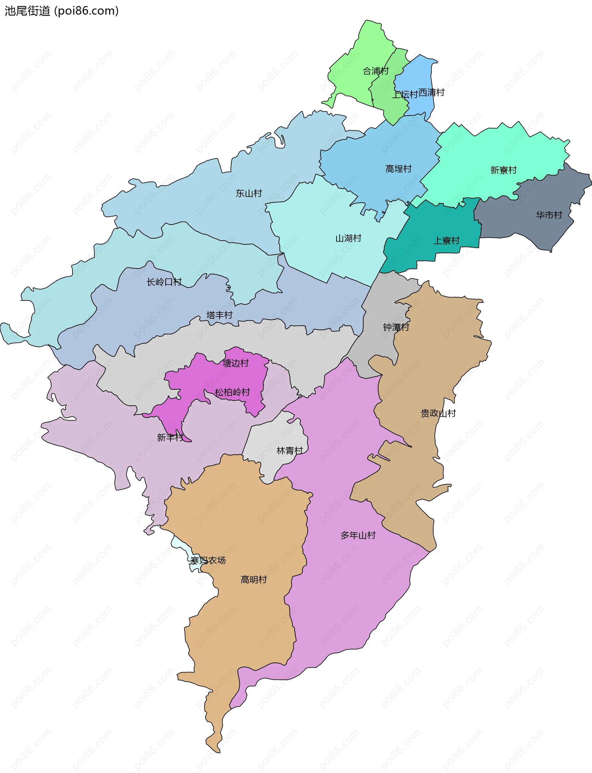 池尾街道边界地图(五级行政区划)