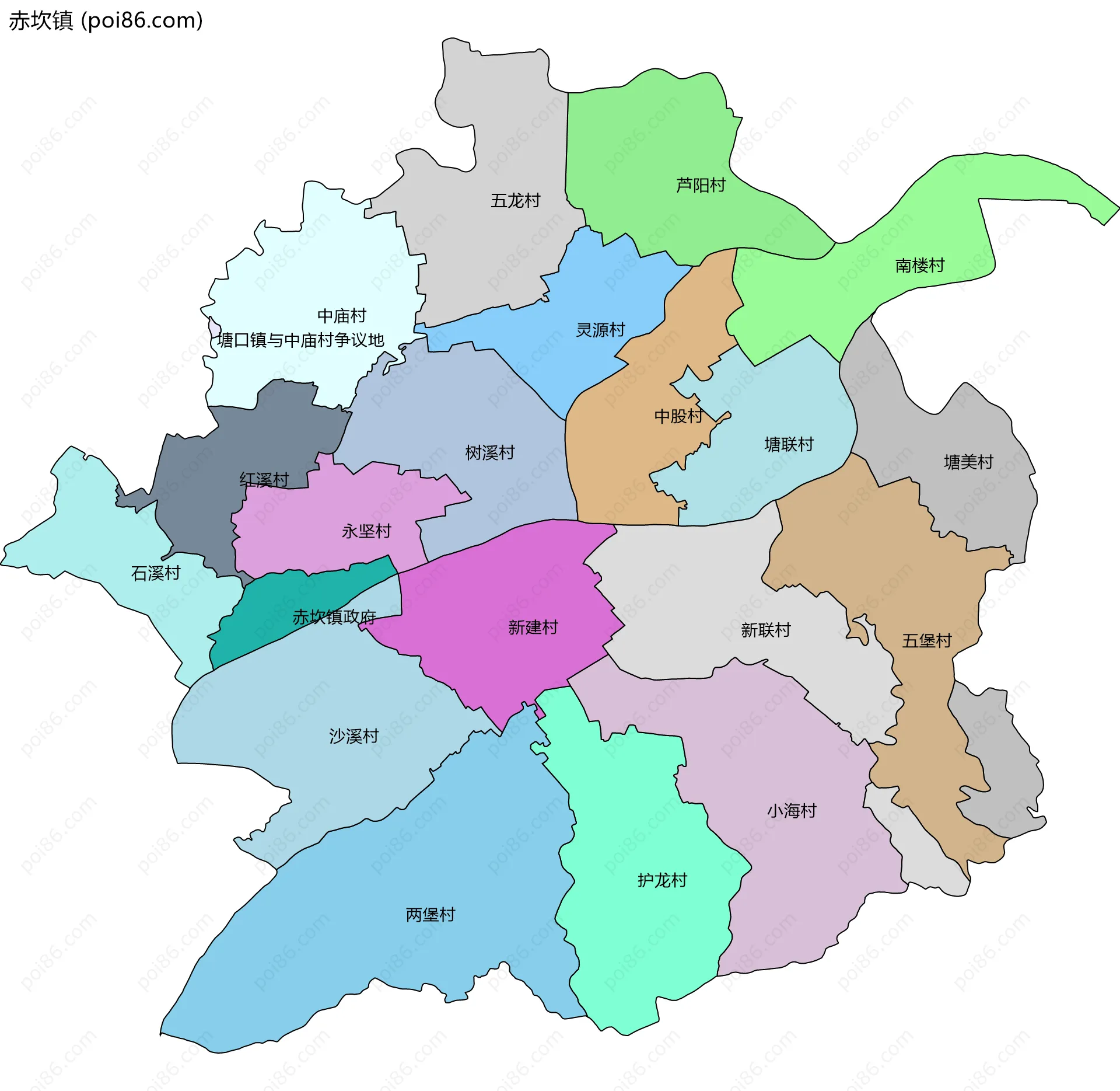 赤坎镇边界地图(五级行政区划)
