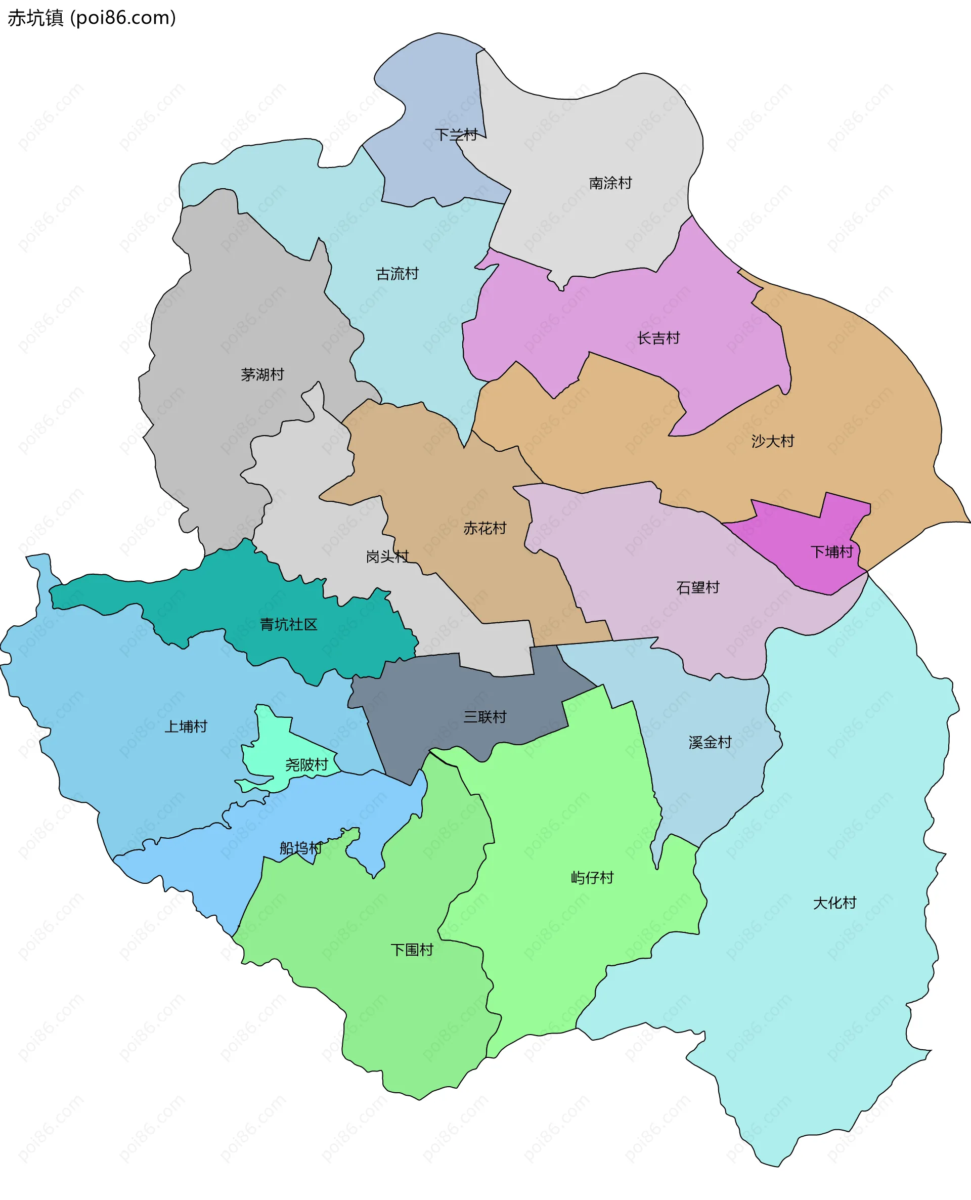 赤坑镇边界地图(五级行政区划)