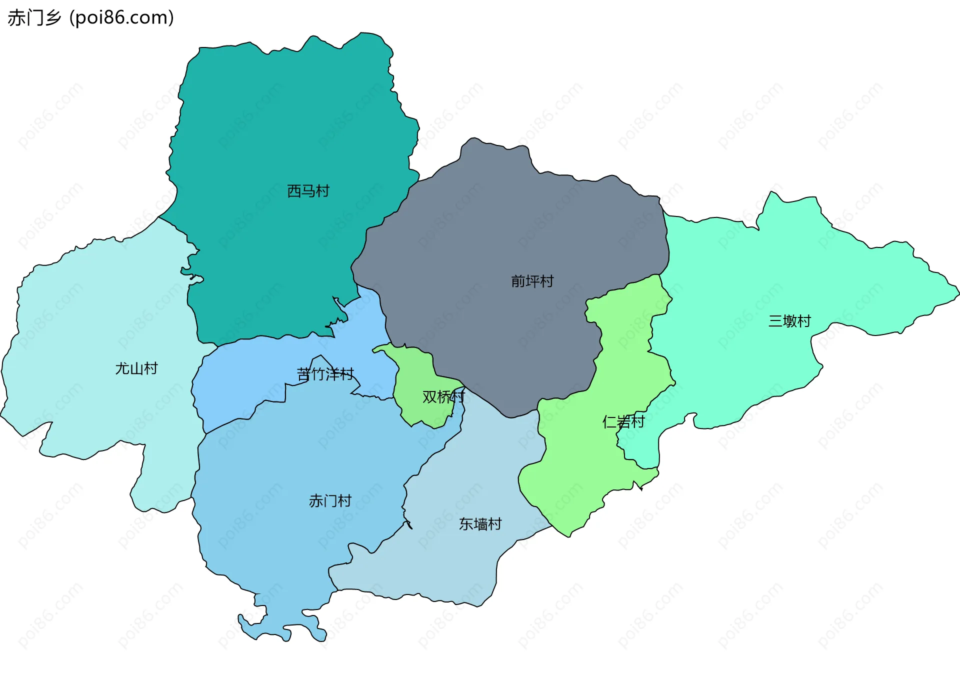 赤门乡边界地图(五级行政区划)