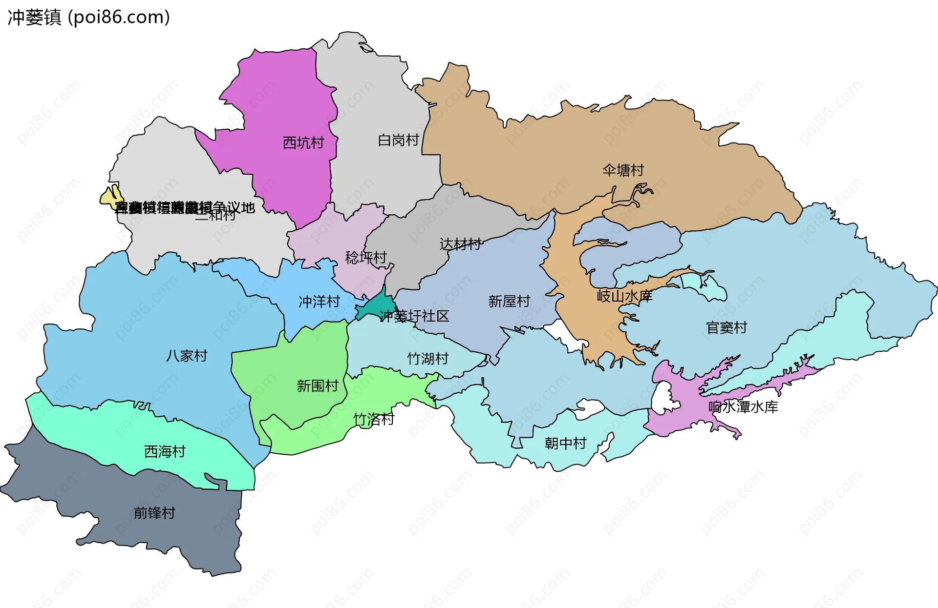 冲蒌镇边界地图(五级行政区划)