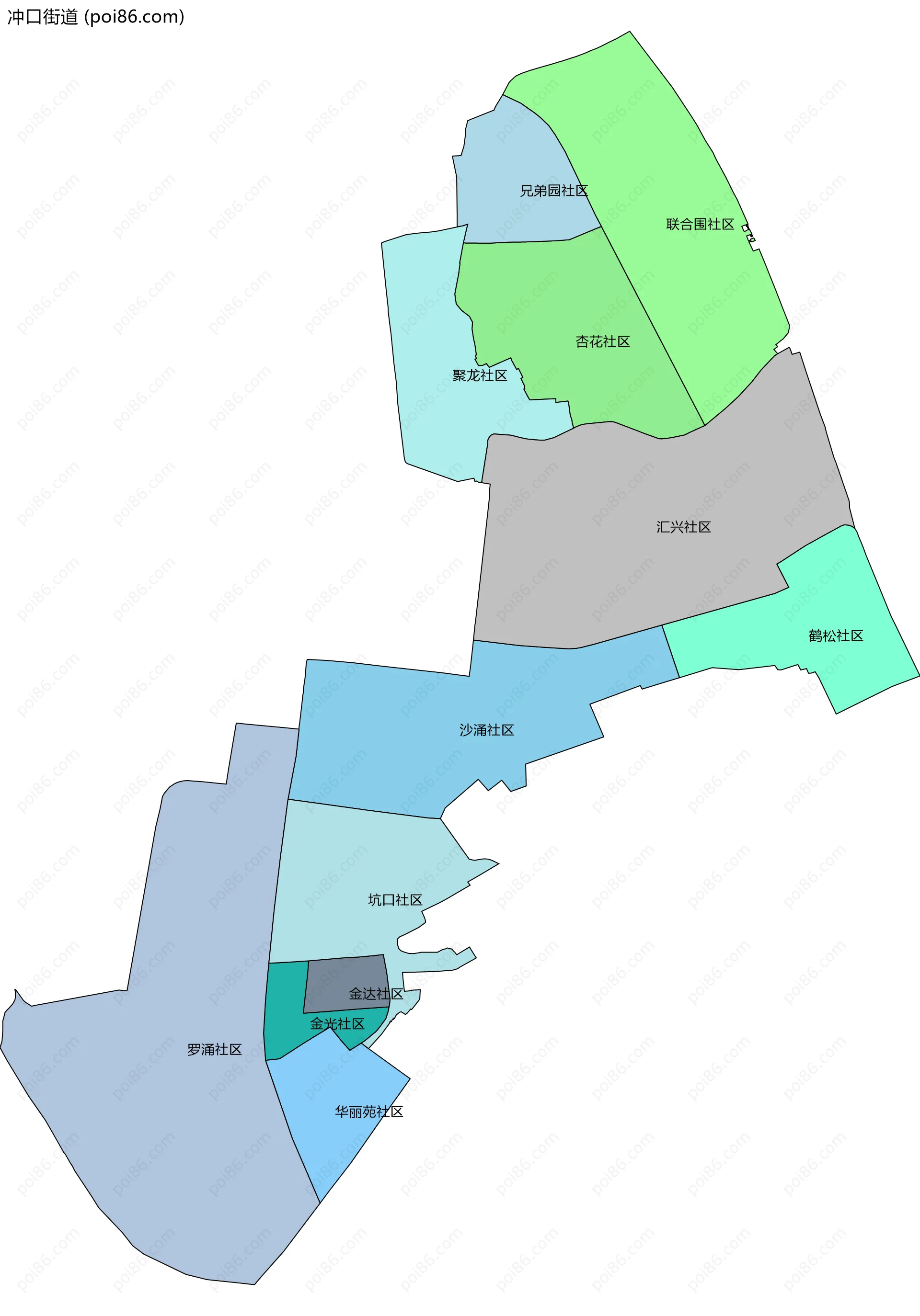 冲口街道边界地图(五级行政区划)
