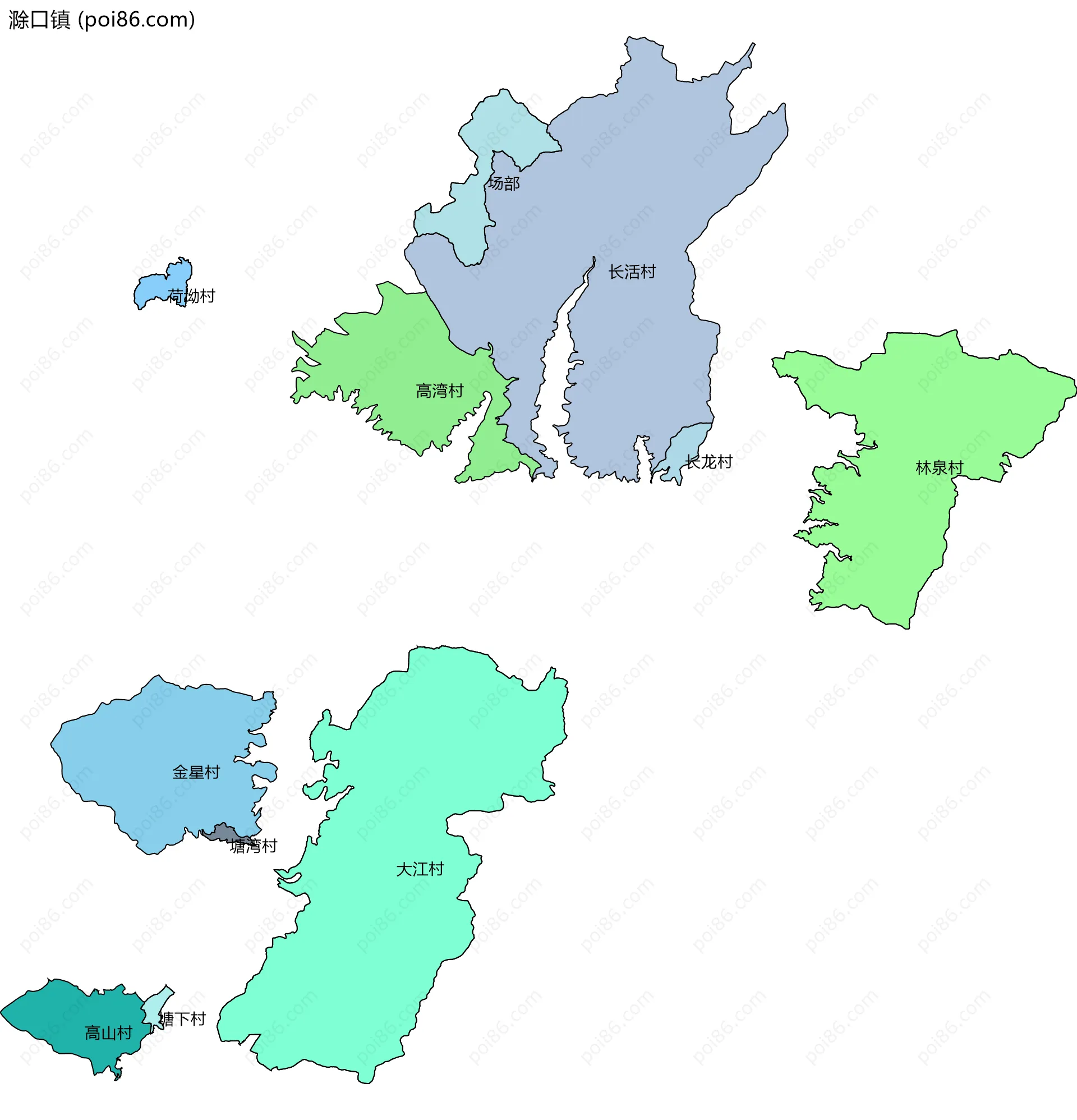 滁口镇边界地图(五级行政区划)