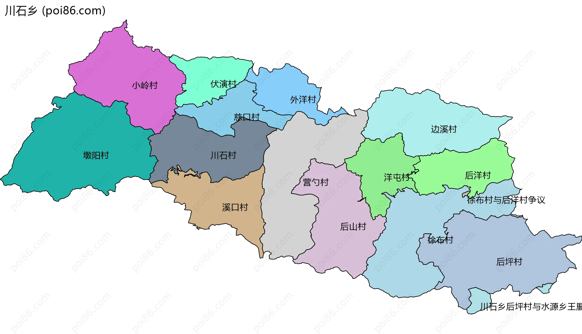 川石乡边界地图(五级行政区划)