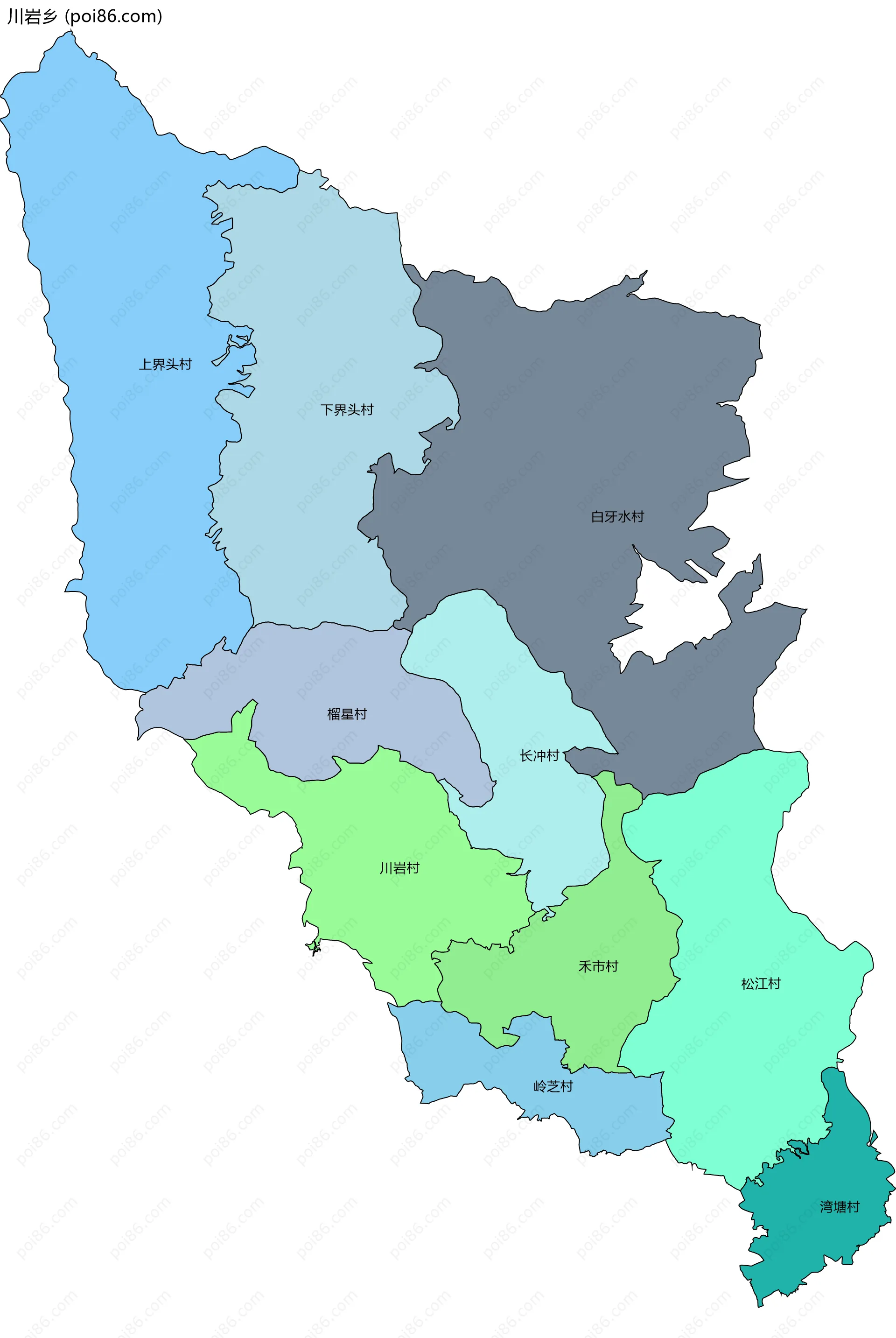 川岩乡边界地图(五级行政区划)